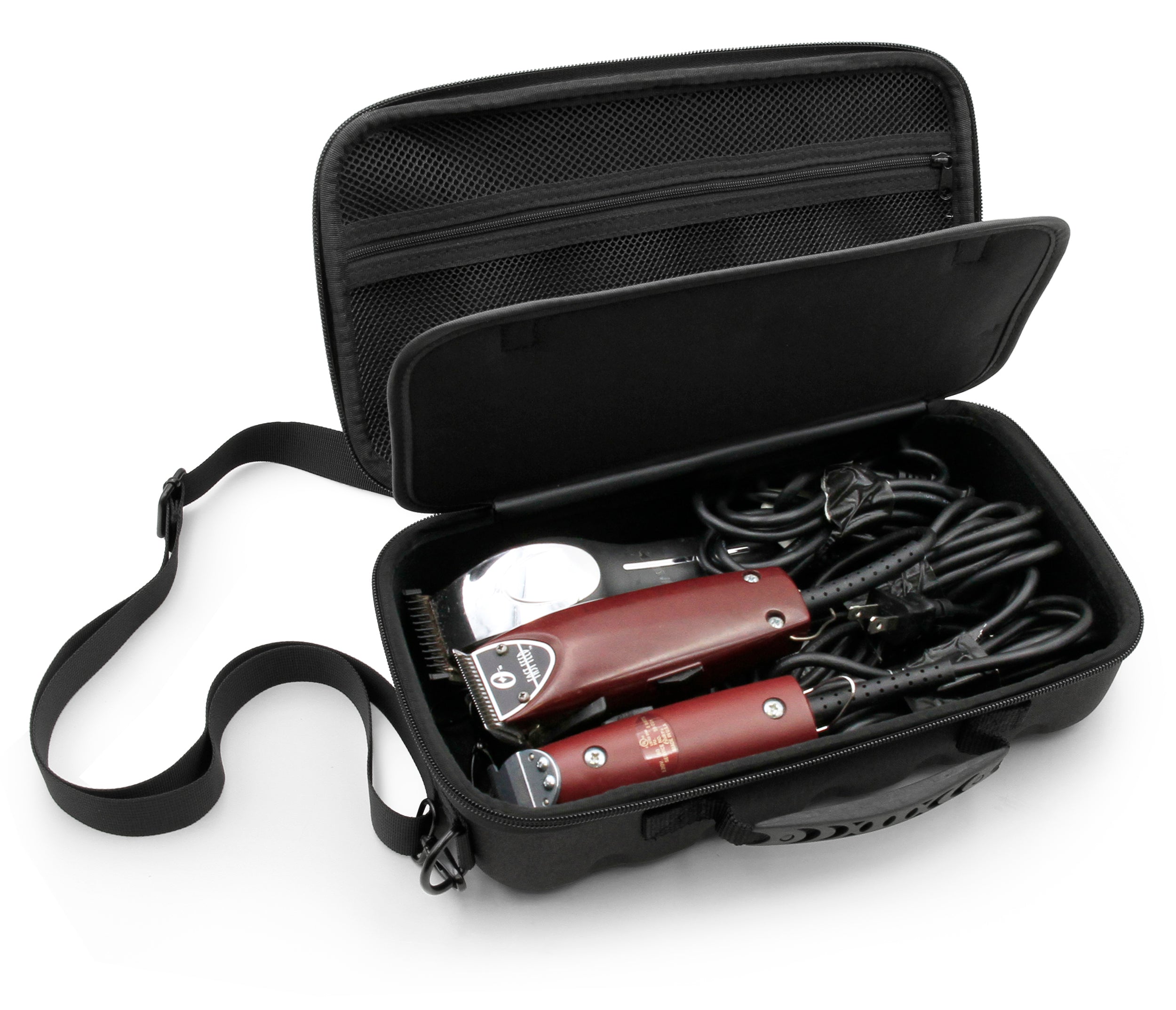 CASEMATIX Professional Hair Clipper Case - Holds 3 Electric Clippers, Trimmers & Hair Buzzers with T-Finishers - Durable Storage Organizer for Barbers & Stylists - Perfect for Salon, Home or Travel Use