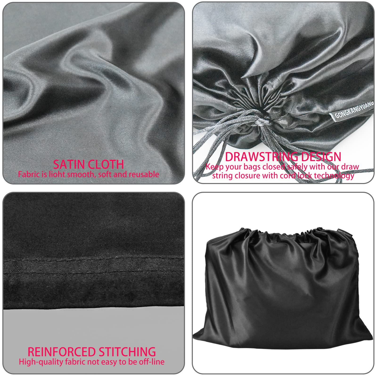 12 Pcs Satin Dust Bags for Purses & Handbags with Drawstring Closure - Luxury Handbag Protector & Storage Organizer (Black) - Perfect for Travel, Closet Organization & Designer Bag Protection