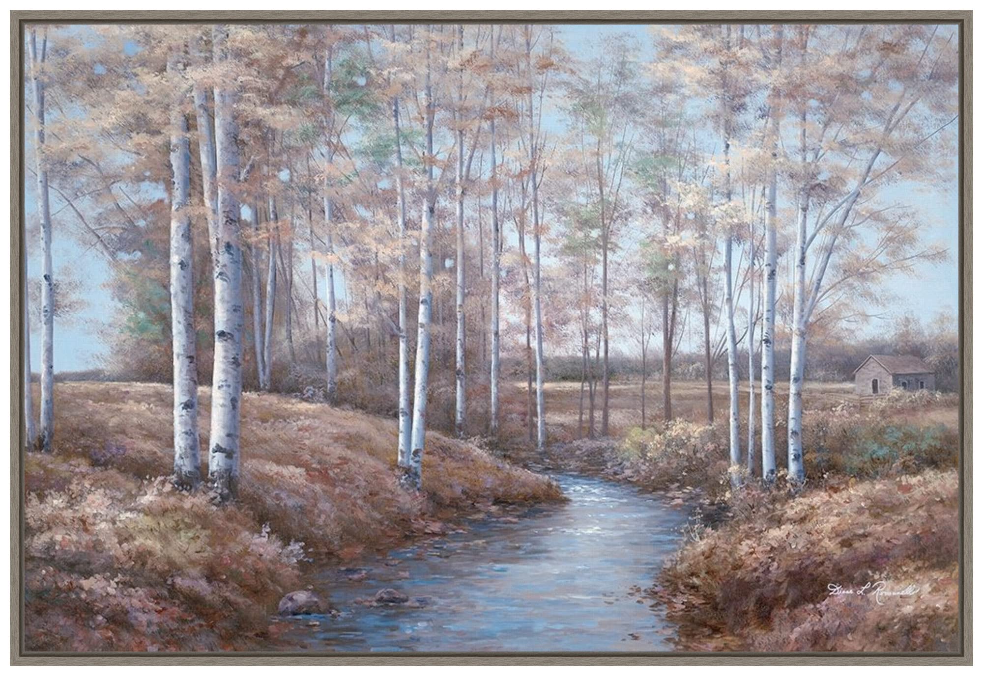 Amanti Art Framed Canvas Wall Art 23x33 - Diane Romanello Birch Creek Landscape Painting, Rustic Country Decor Framed Poster for Living Room, Bedroom, Bathroom | Perfect for Home, Office & Gift Giving
