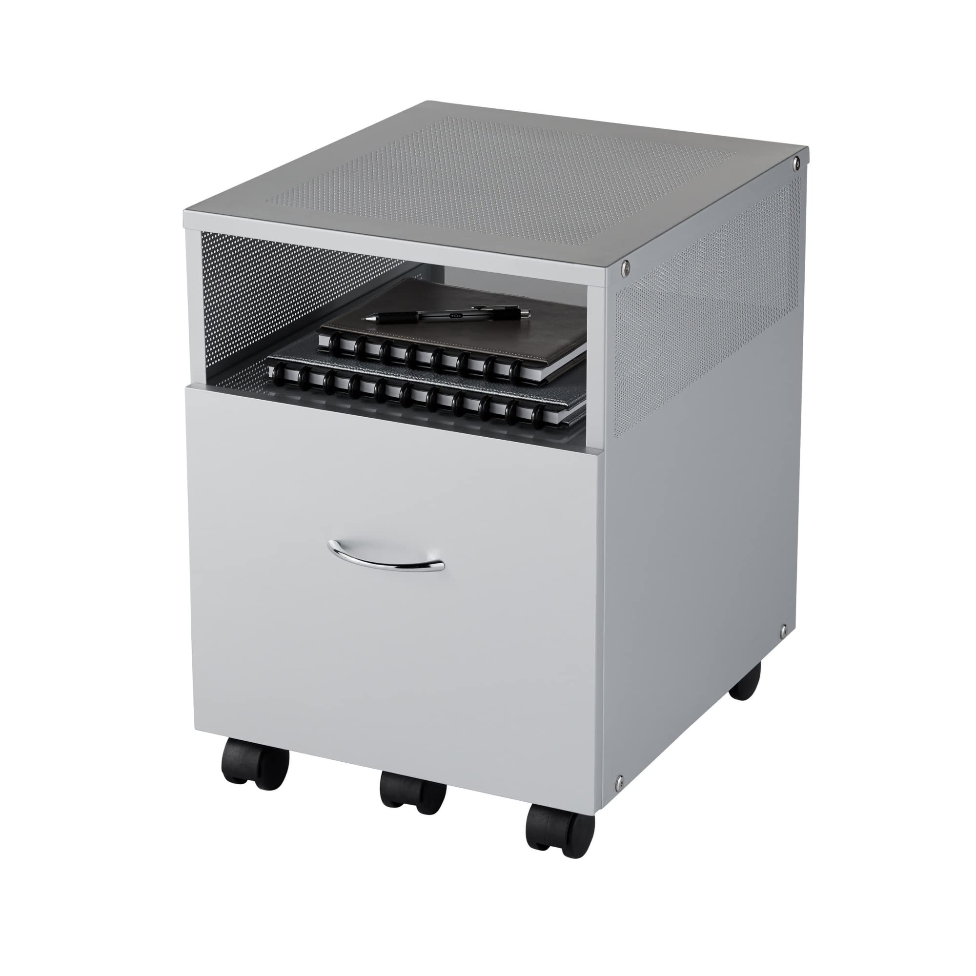 Realspace® Vista 20-Inch Metal Mobile File Storage Cart - Silver | Rolling File Organizer for Office, Home & Classroom | Compact File Cabinet with Wheels for Easy Mobility
