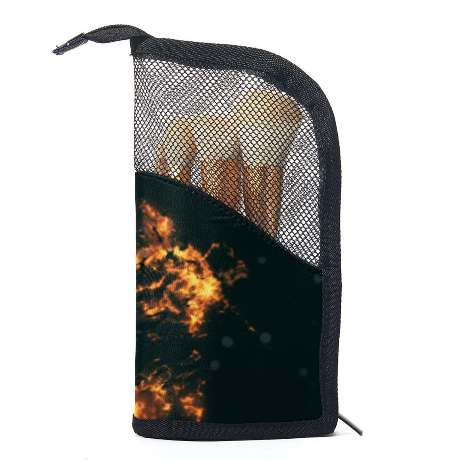 Premium Makeup Brush Organizer Bag with 12 Brushes - Flame & Retro Basketball Design - Portable Cosmetic Brush Holder Case for Travel, Home Vanity, and Professional Makeup Artists