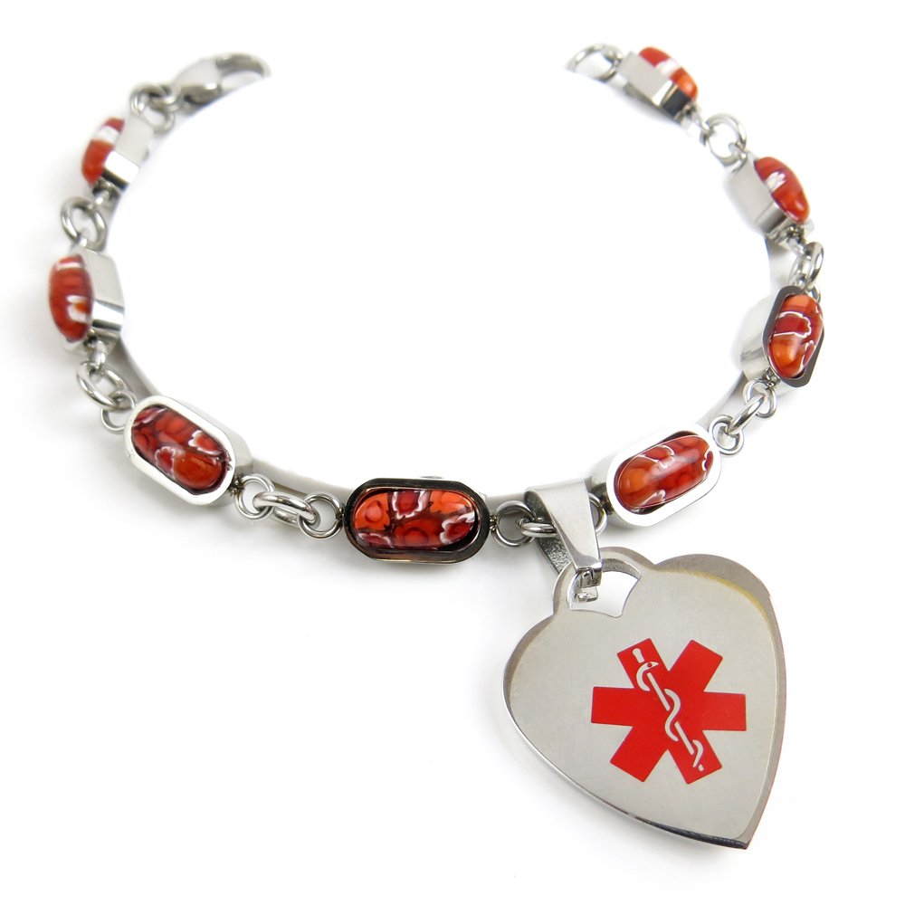 Custom Engraved Narcolepsy Medical Alert Bracelet - Red Millefiori Glass Beads, Adjustable Safety ID Bracelet for Sleep Disorder Awareness | Perfect for Daily Wear, Emergency Situations & Health Safety