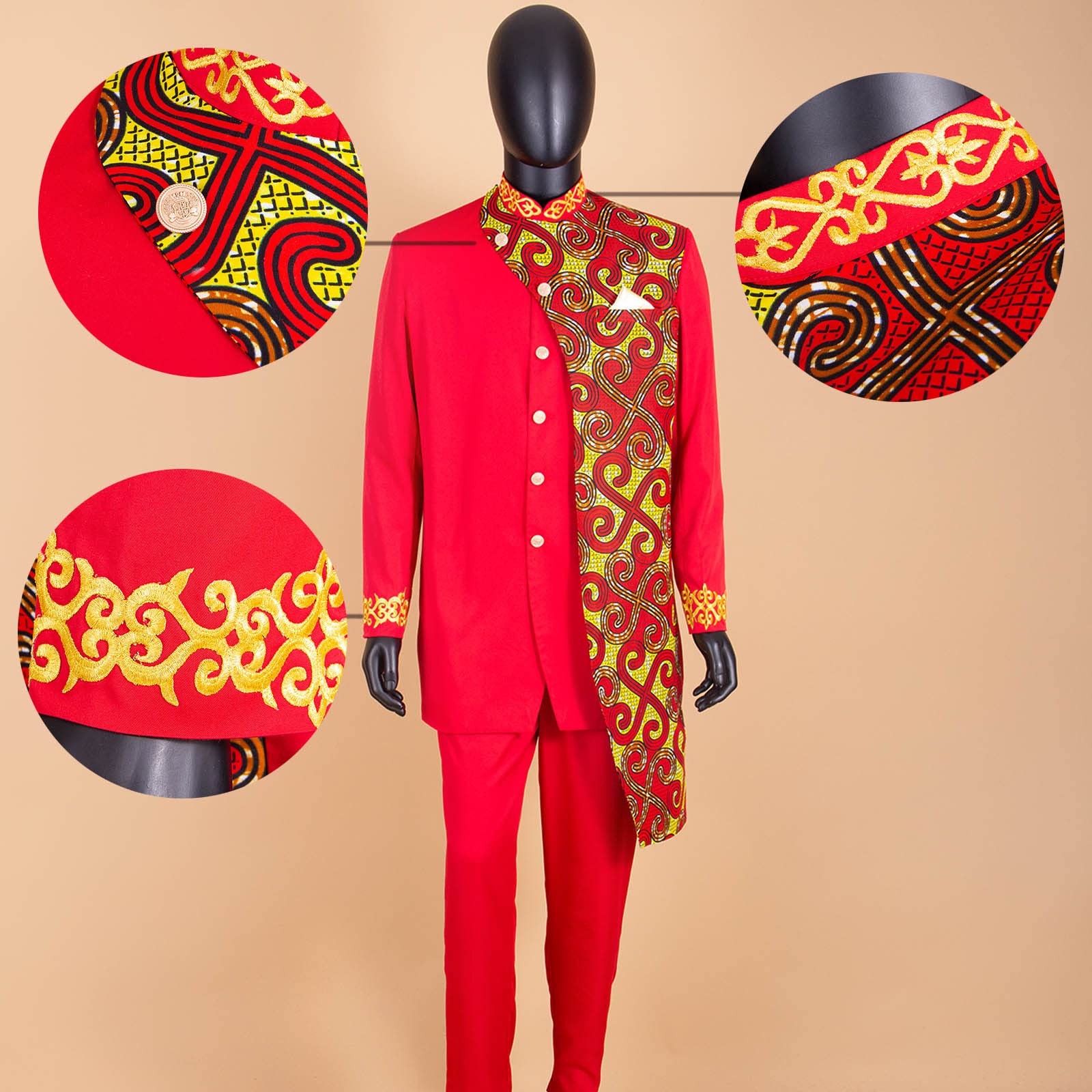 Stylish African Suits for Men - Slim Fit Embroidery Single Breasted Blazer & Pants Set | Business Formal Wear | Perfect for Weddings, Office & Special Occasions