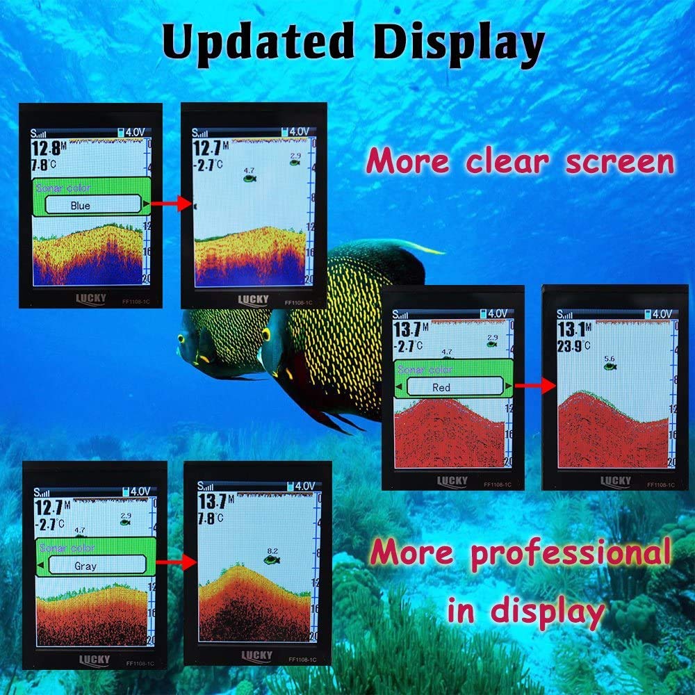 LUCKY Portable Fish Finder with Transducer Sonar Sensor – 147ft Water Depth Detection, LCD Screen Echo Sounder & Fish Attraction Lamp – Ideal for Ice Fishing, Sea Fishing, Kayak & Boat Fishing Adventures