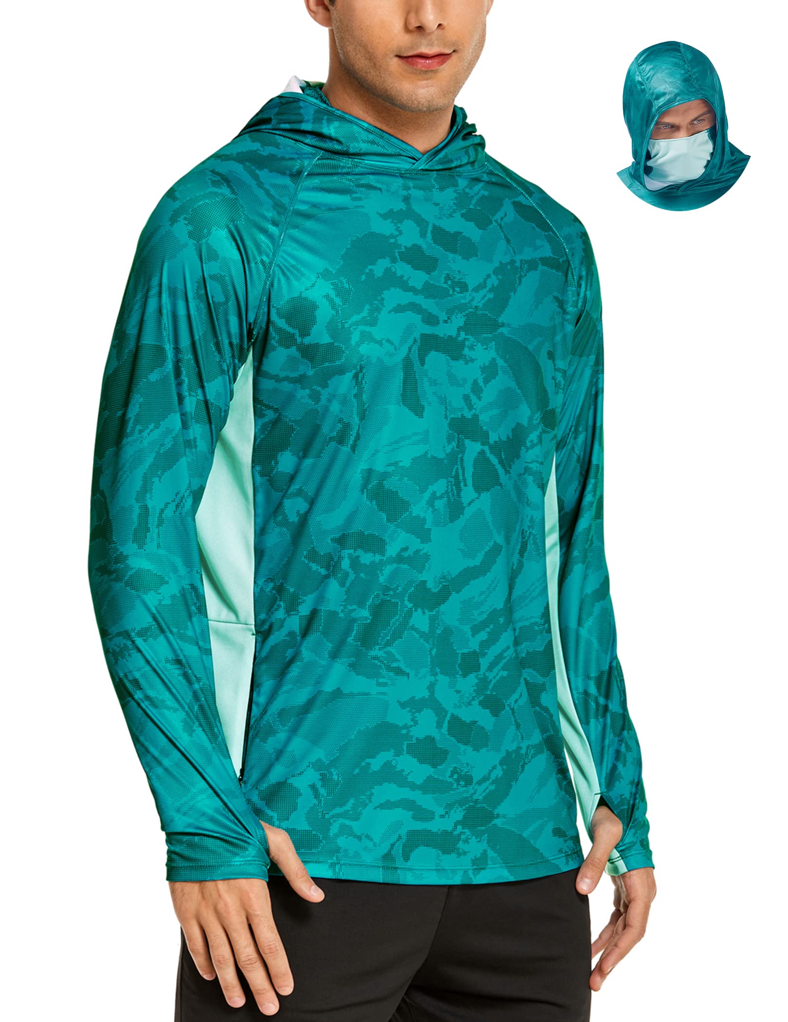 COOrun UPF 50 Men's Hooded Sun Shirt with Mask - Fishing & Hiking Rash Guard for Outdoor Sports