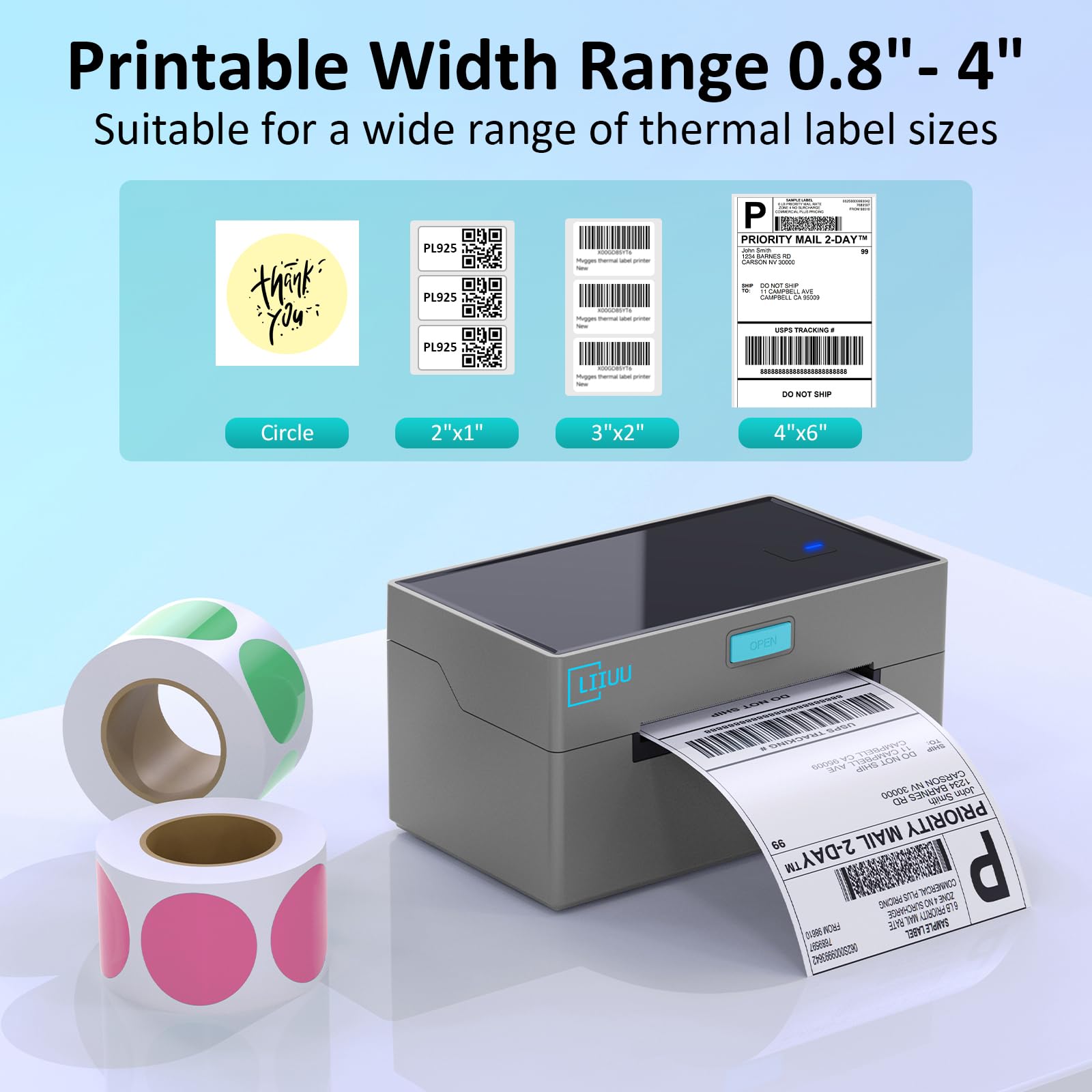 Bluetooth Thermal Shipping Label Printer 4x6 - Wireless Label Maker for iOS, iPhone, iPad, Android, Mac & Windows - Compatible with Amazon, eBay, Shopify, Etsy, USPS, UPS - Perfect for Home Businesses & E-commerce Shipping