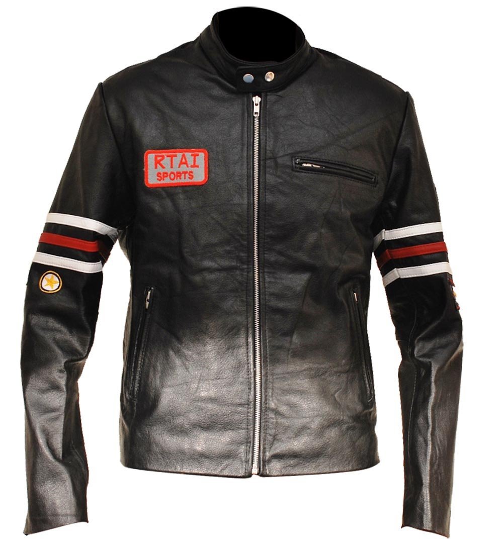 **Men's Hugh Laurie Dr. Gregory House Black Leather Biker Jacket with RTAI Sports Patches - Perfect for Halloween Costume, Cosplay, and Motorcycle Riding**