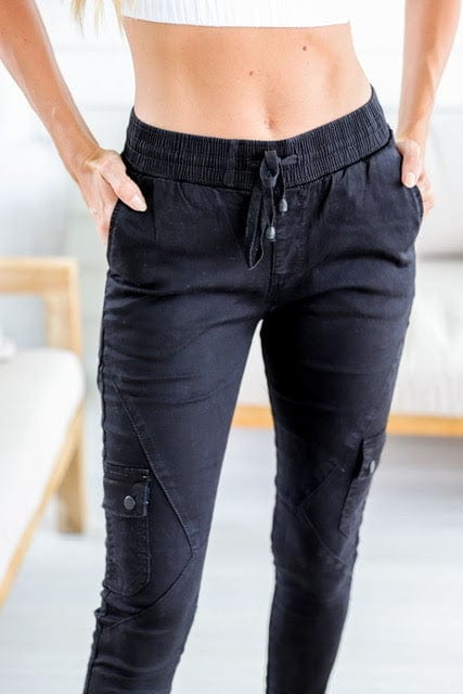 **Country Denim Australia Cuff Black Cargo Jogger Pants for Men - Stylish & Comfortable for Casual Wear, Workout, and Outdoor Activities**