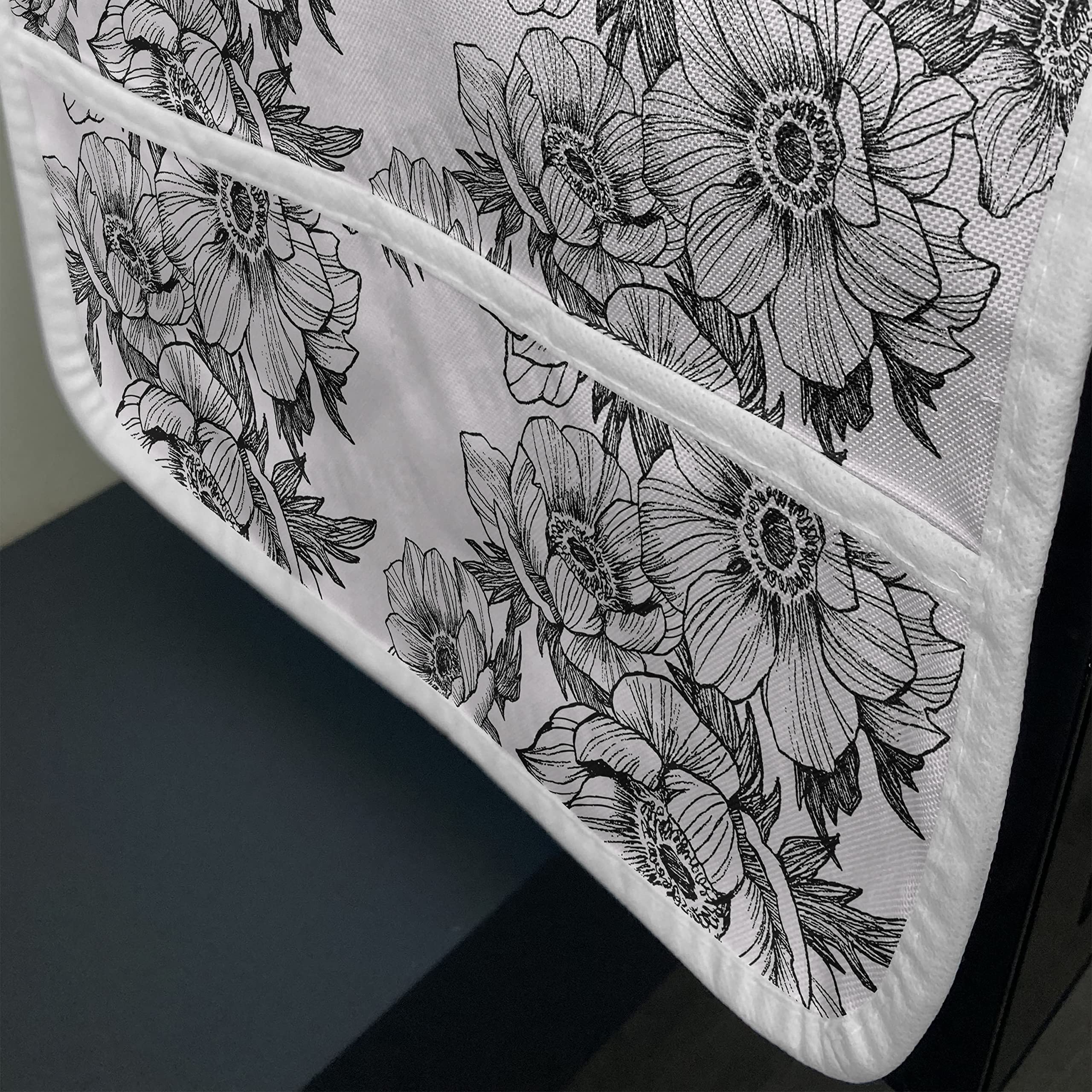 Ambesonne Floral Microwave Cover - Botanical Hand-Drawn Blossom Design, Waterproof Kitchen Organizer with Pockets (36