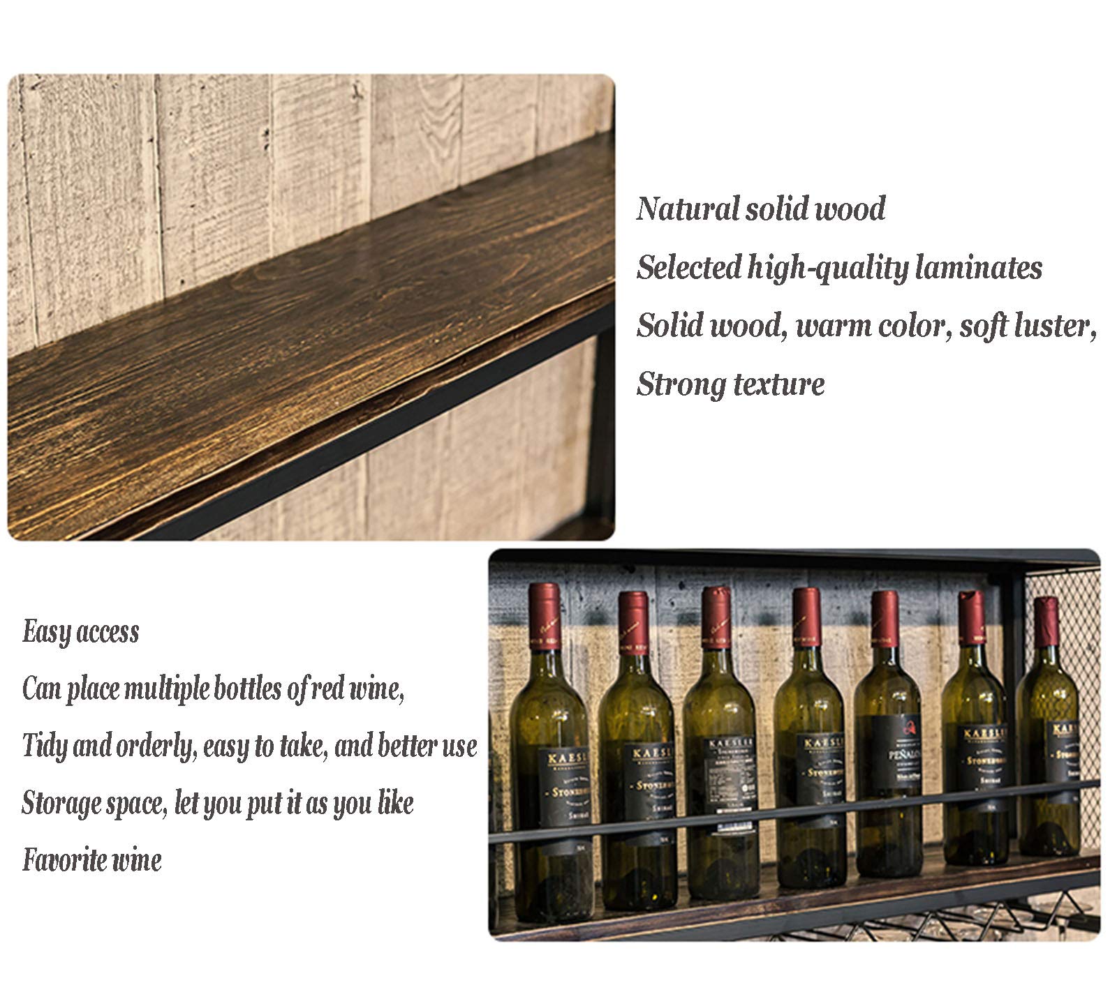 2-Tier Wall Mounted Metal Wine Rack with Stem Glass Holder - Space-Saving Hanging Wine Bottle Organizer for Kitchen, Living Room & Home Decor (60x20x55cm) - Perfect for Small Spaces & Wine Enthusiasts