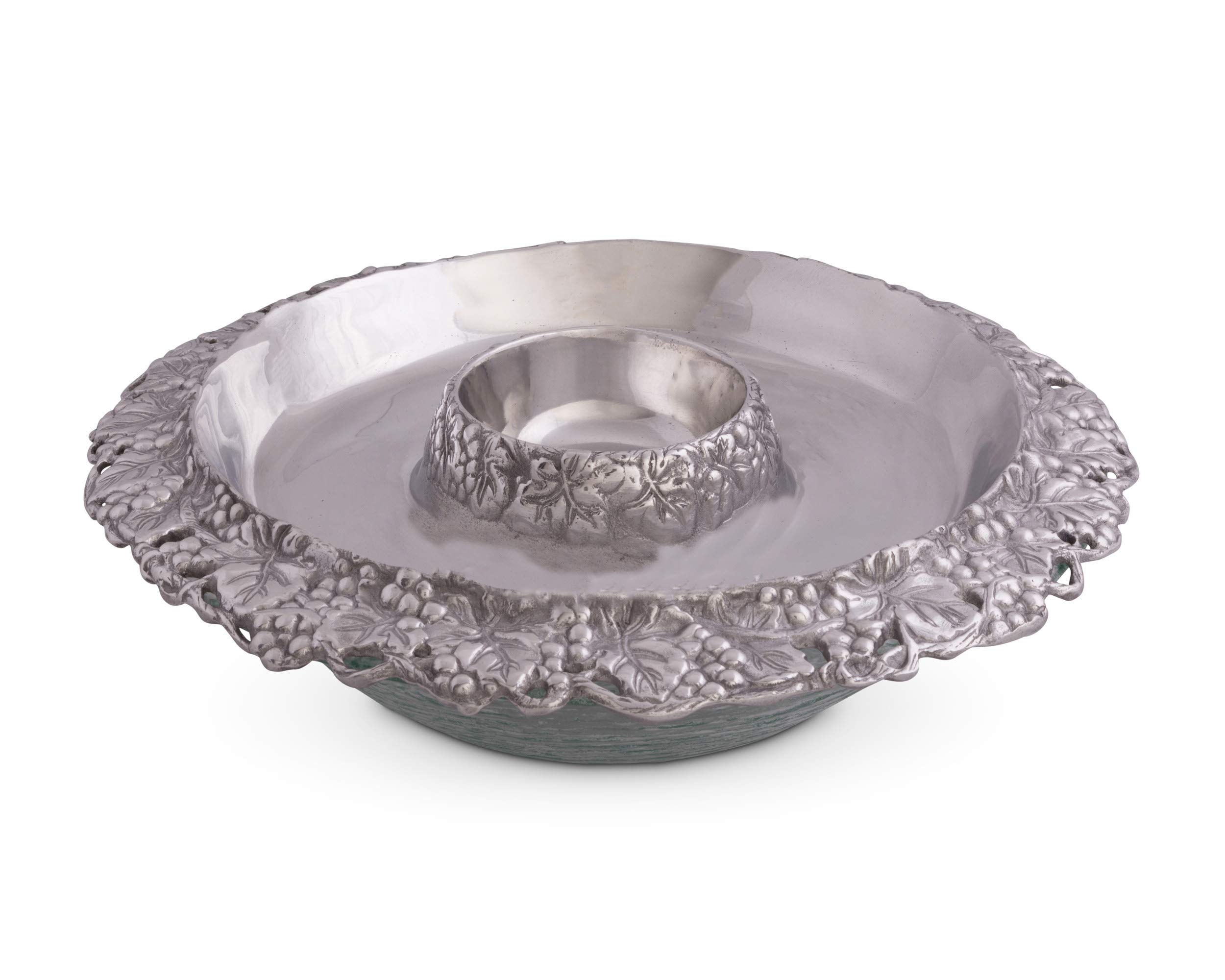 Arthur Court Designs Aluminum Grape Tray with Glass Chilling Bowl - 14