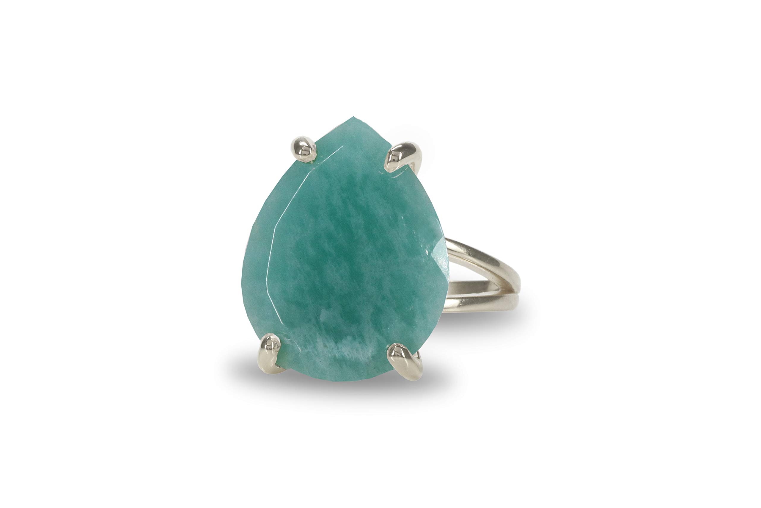 14K Rose Gold Amazonite Stone Ring for Women - Elegant Pear Cut Wedding, Engagement & Cocktail Ring - Gift Ready with Fancy Box - Perfect for Bridal Jewelry, Anniversary Gifts & Special Occasions