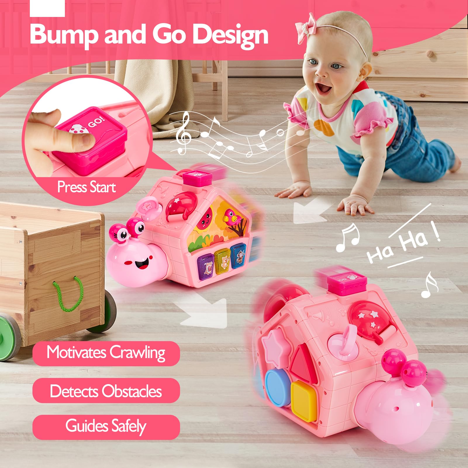 Hahaland Musical Crawling Snail Toy - Educational Baby Toys for 6-18 Months, Interactive Toddler Learning Toy with Lights & Sounds - Perfect 1st Birthday Gift for Girls & Boys - Great for Crawling Practice, Sensory Development & Early Learning Playtime