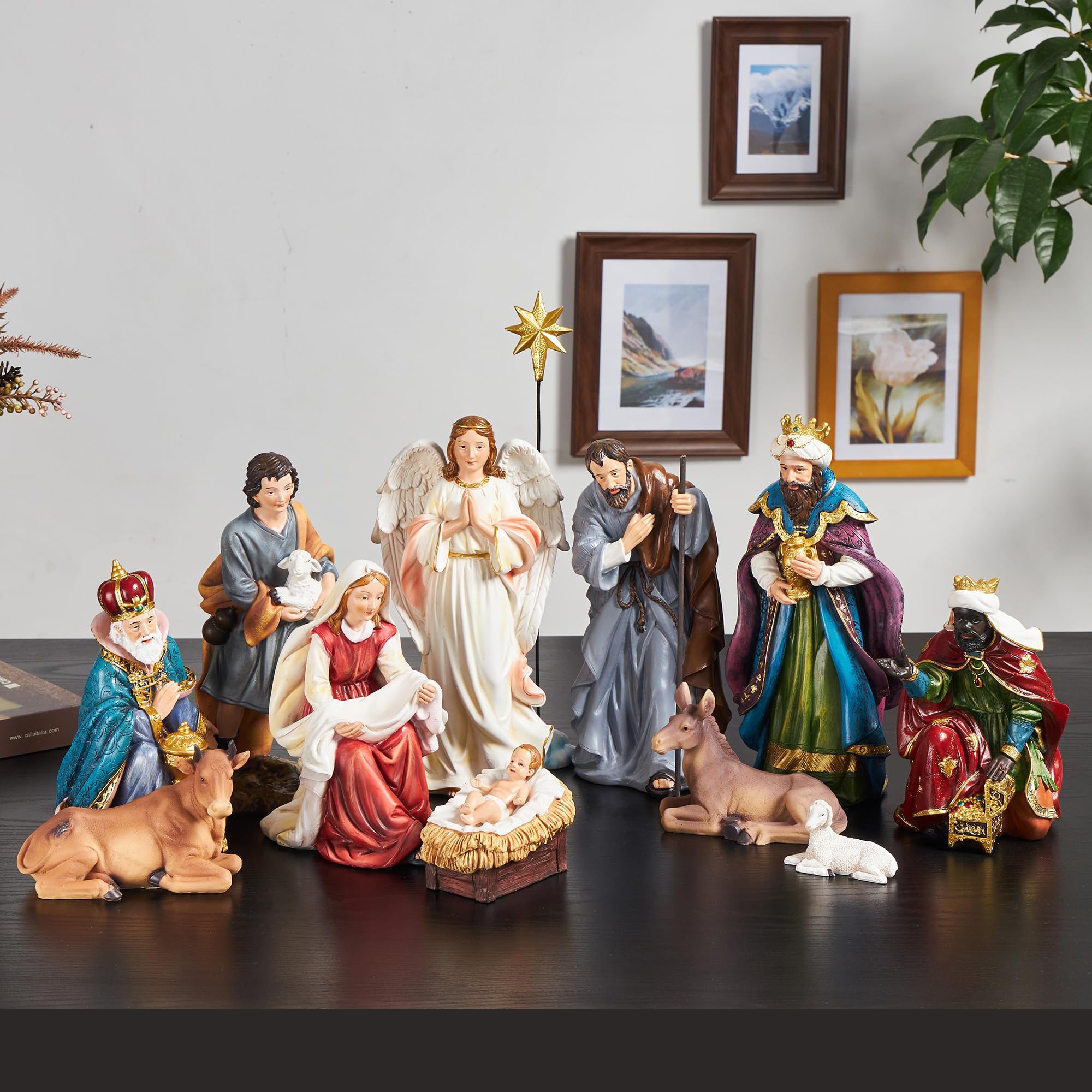 TOETOL 11.8 Inch Nativity Scene Set - 13 Piece Large Resin Christmas Figurines for Indoor Table Decor, Religious Holiday Ornaments & Gift Collection | Perfect for Christmas Home Decor, Church Displays & Holiday Centerpieces