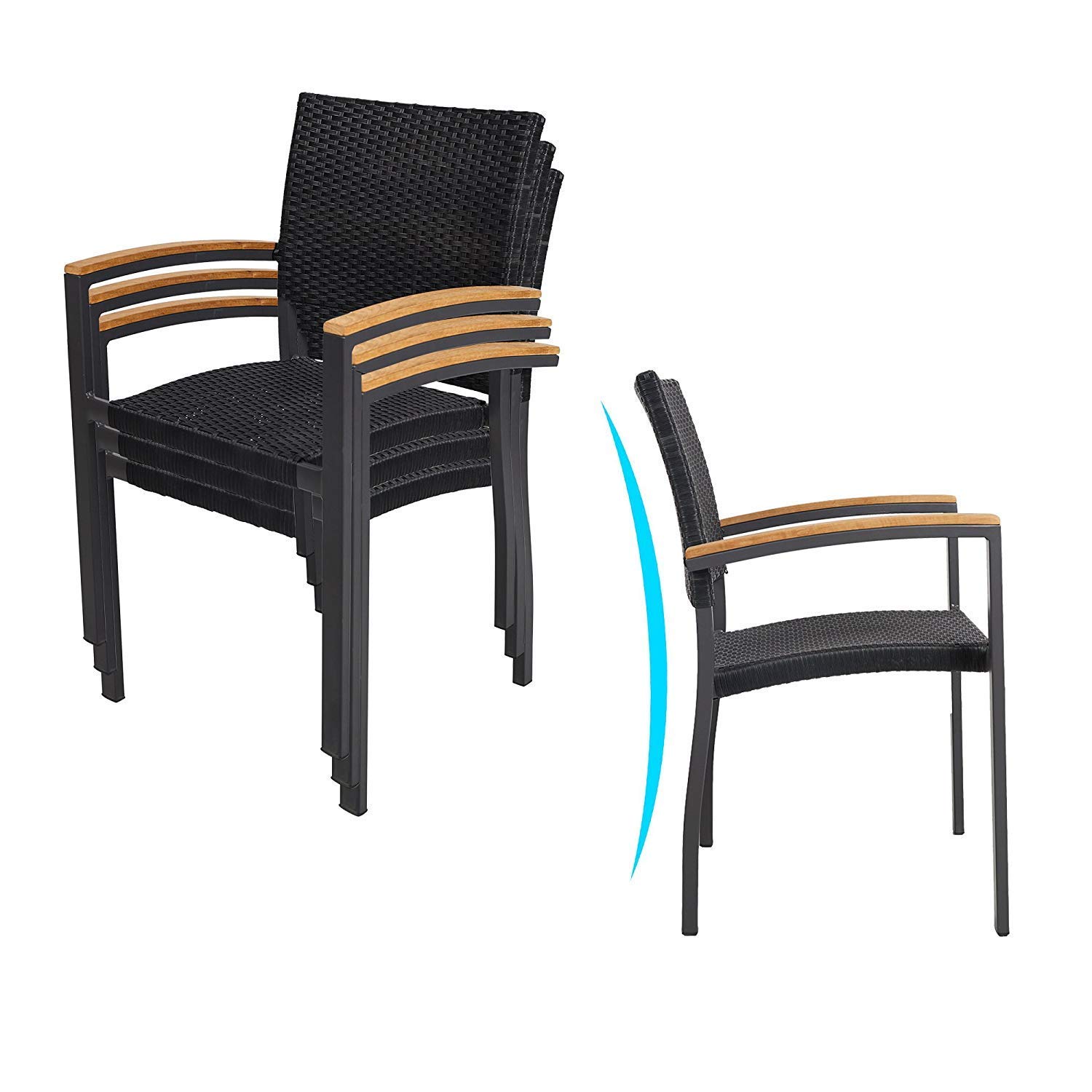 Doprticus 4-Piece Stackable Patio Dining Chairs Set with Armrests - Waterproof Rattan Furniture for Indoor & Outdoor Use - Perfect for Garden, Poolside, and Backyard Entertaining