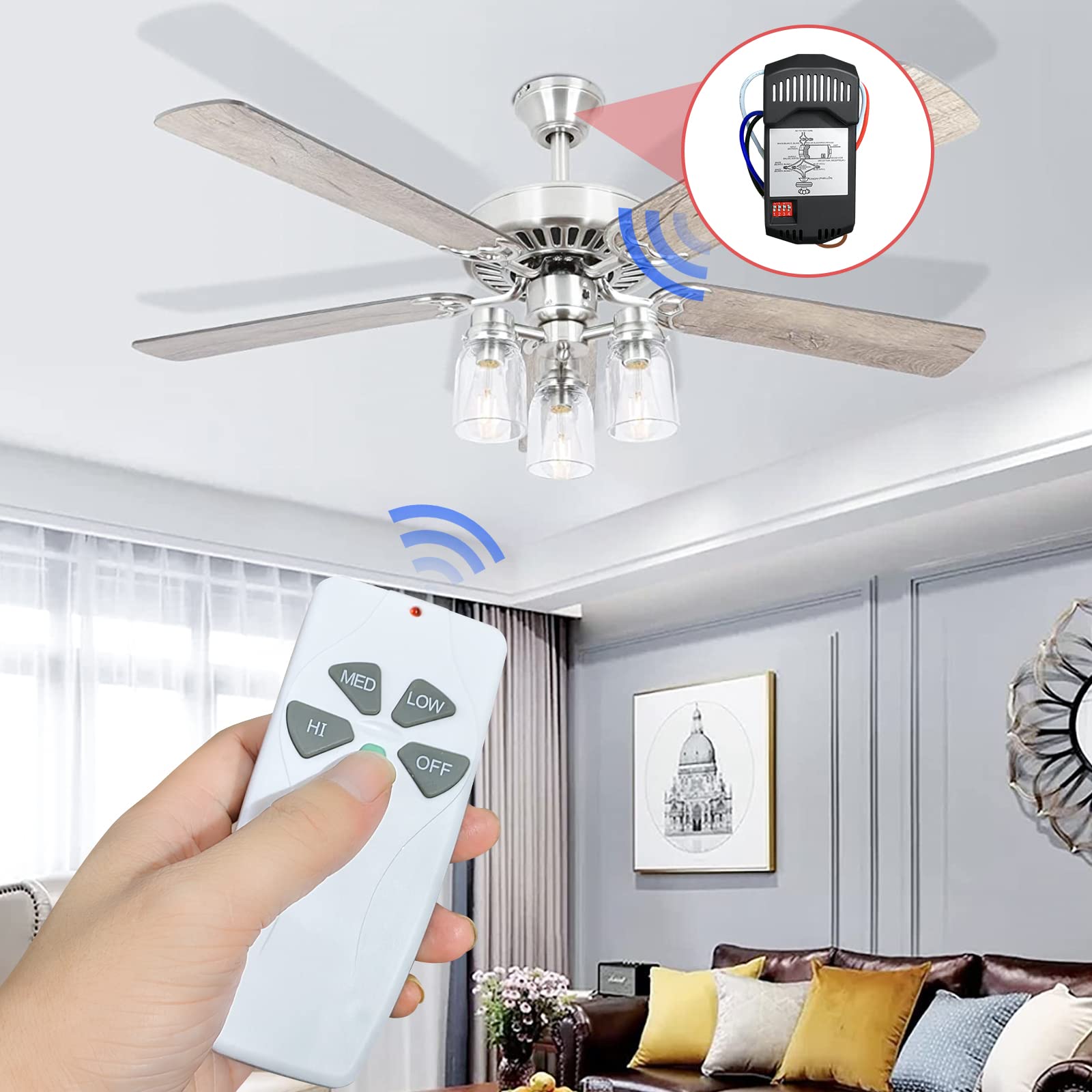 2 Pack Universal Ceiling Fan Remote Control Kit with Light Dimmer & 3 Speed Fan Controller - Compatible with Hampton Bay, Hunter, Harbor Breeze, Westinghouse, Honeywell & More - Perfect for Bedroom, Living Room, Office & Home Use