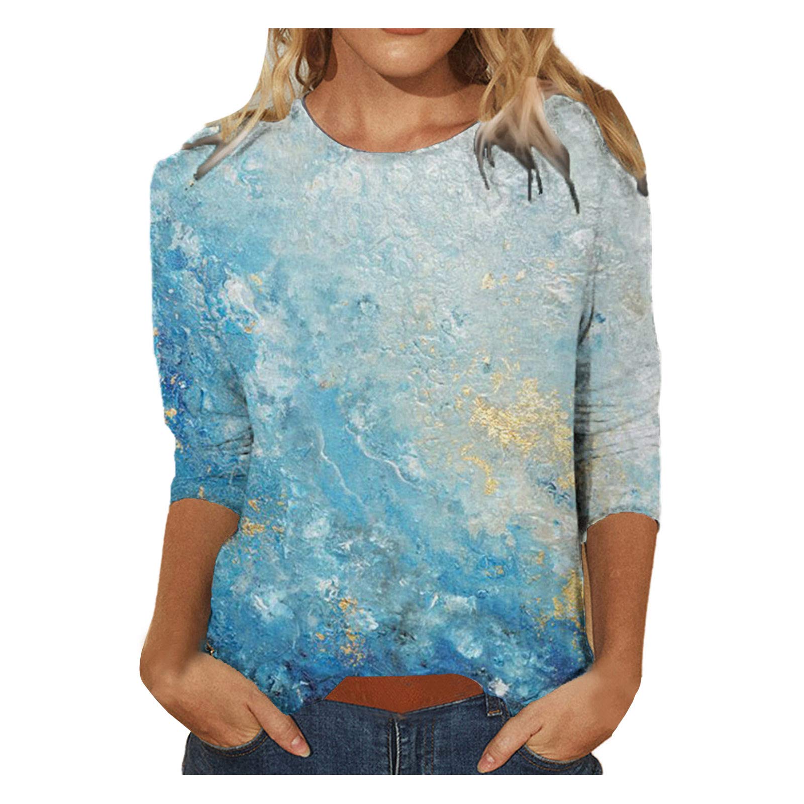 Women's Long Sleeve Color Block Tunic Top - Round Neck Loose Fit Blouse for Casual Wear, Office & Everyday Outfits