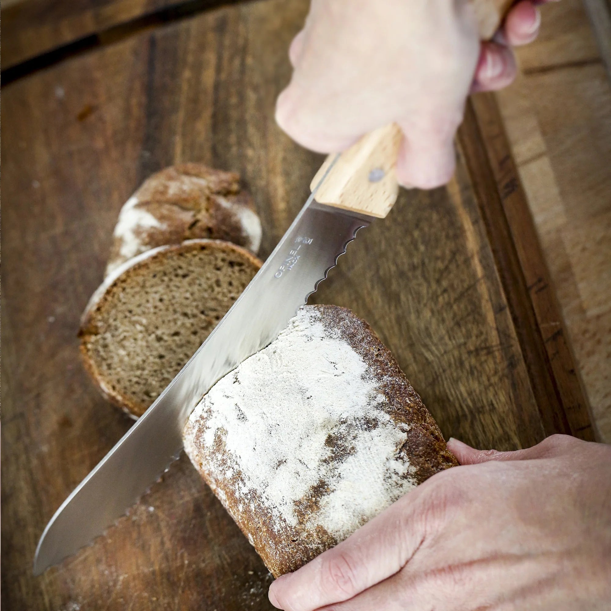 Opinel Parallele 8 Inch Stainless Steel Bread Knife - Sharp Serrated Blade for Slicing Bread, Cakes, and Pastries - Perfect for Home Kitchen and Bakery Use