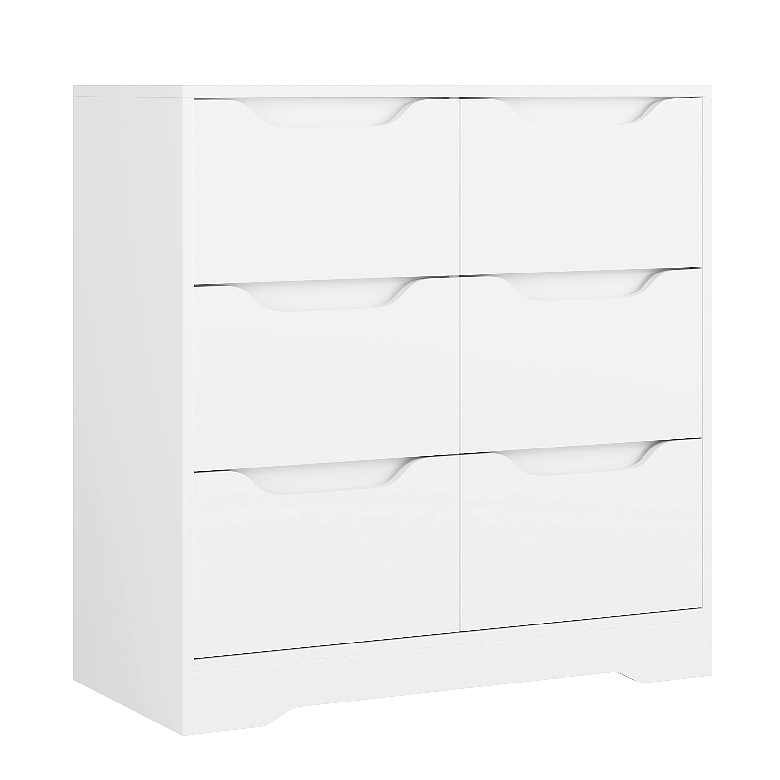 Modern 6-Drawer White Wooden Dresser with Cut-Out Handles - Double Chest Storage Organizer for Bedroom, Living Room & Hallway - Perfect for Clothes, Linens & Home Organization