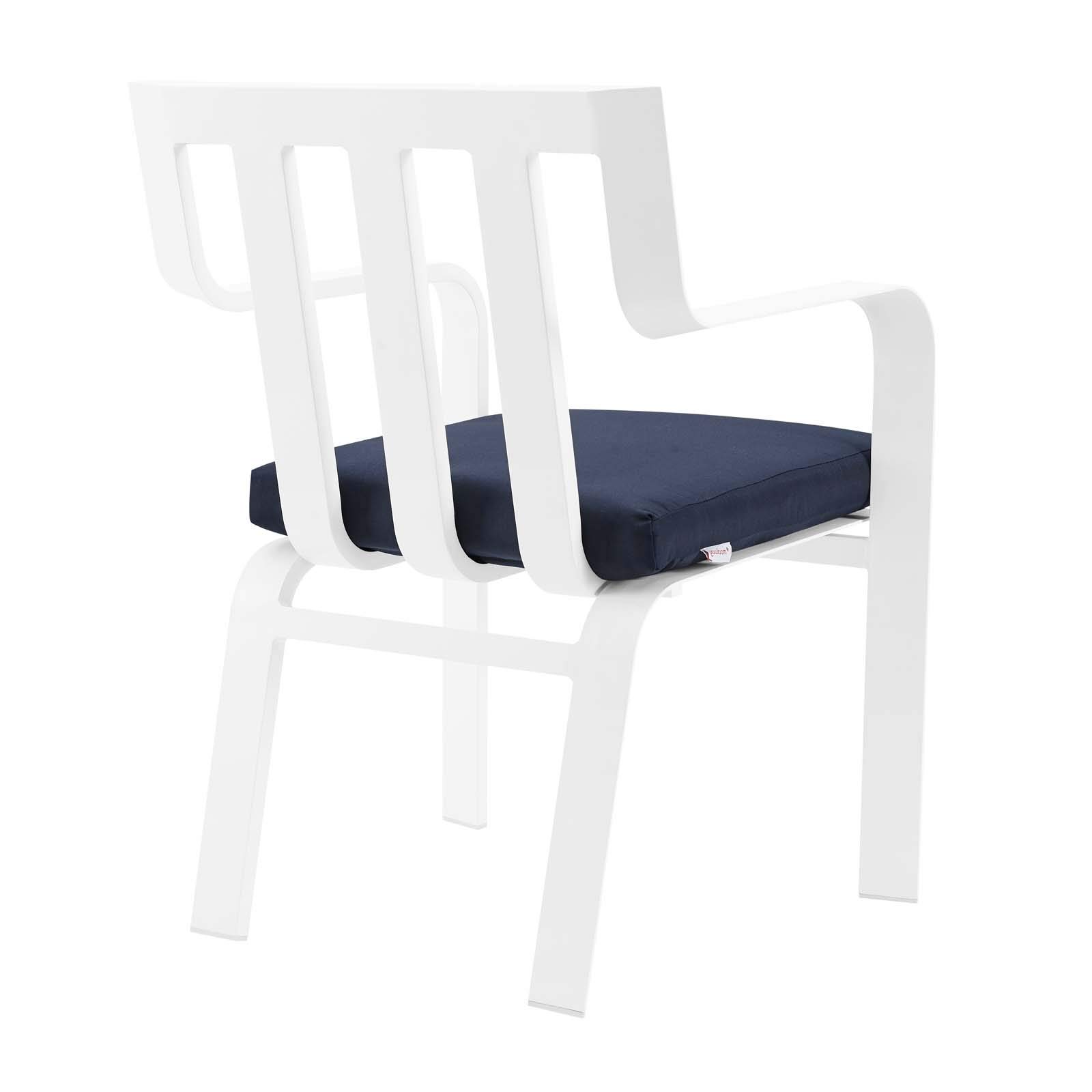 Modern Outdoor Patio Dining Armchair - Water-Resistant Navy Blue & White Fabric with Aluminum Frame - Perfect for Garden, Poolside, and Backyard Relaxation