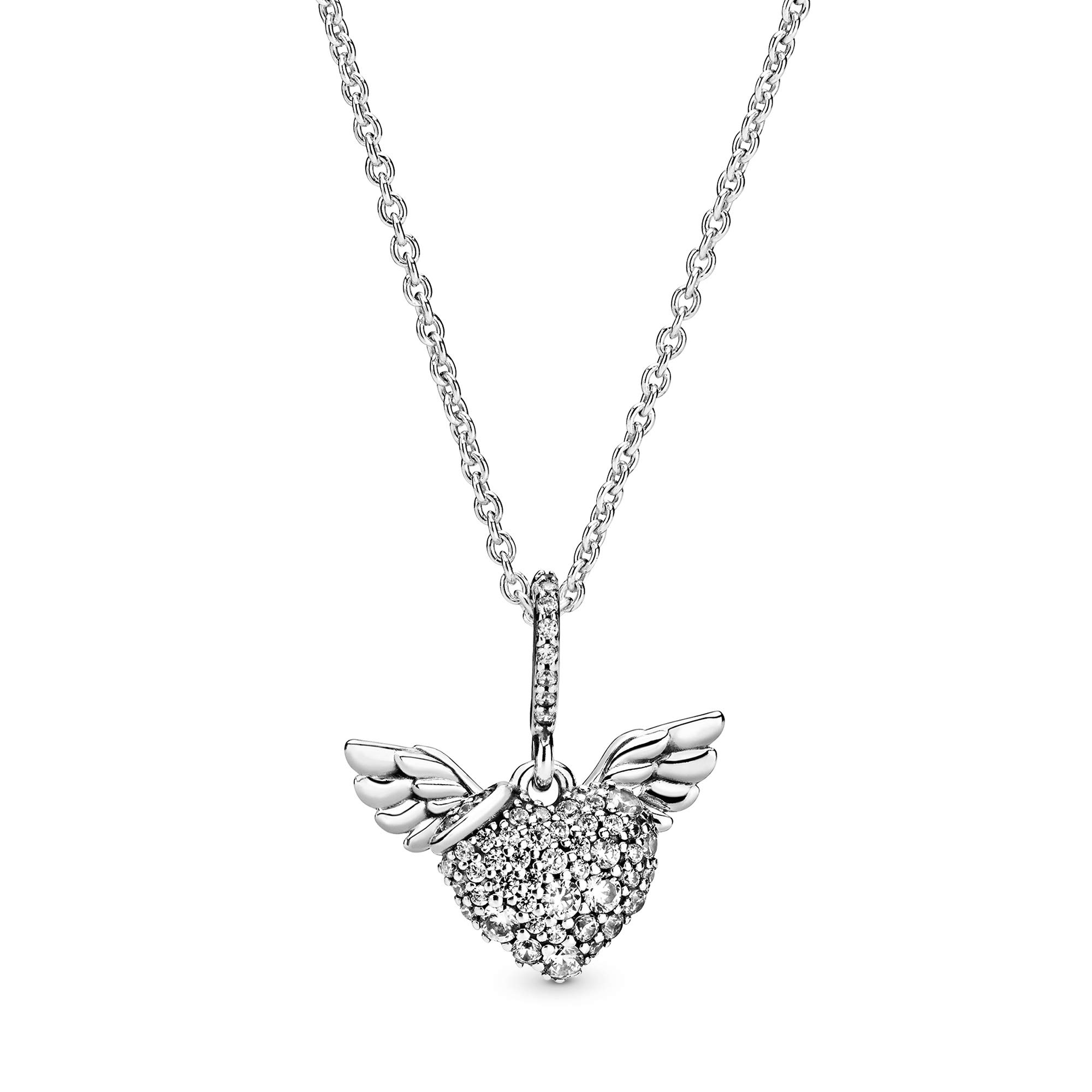 PANDORA Pave Heart & Angel Wings Sterling Silver Cubic Zirconia Necklace - 17.7