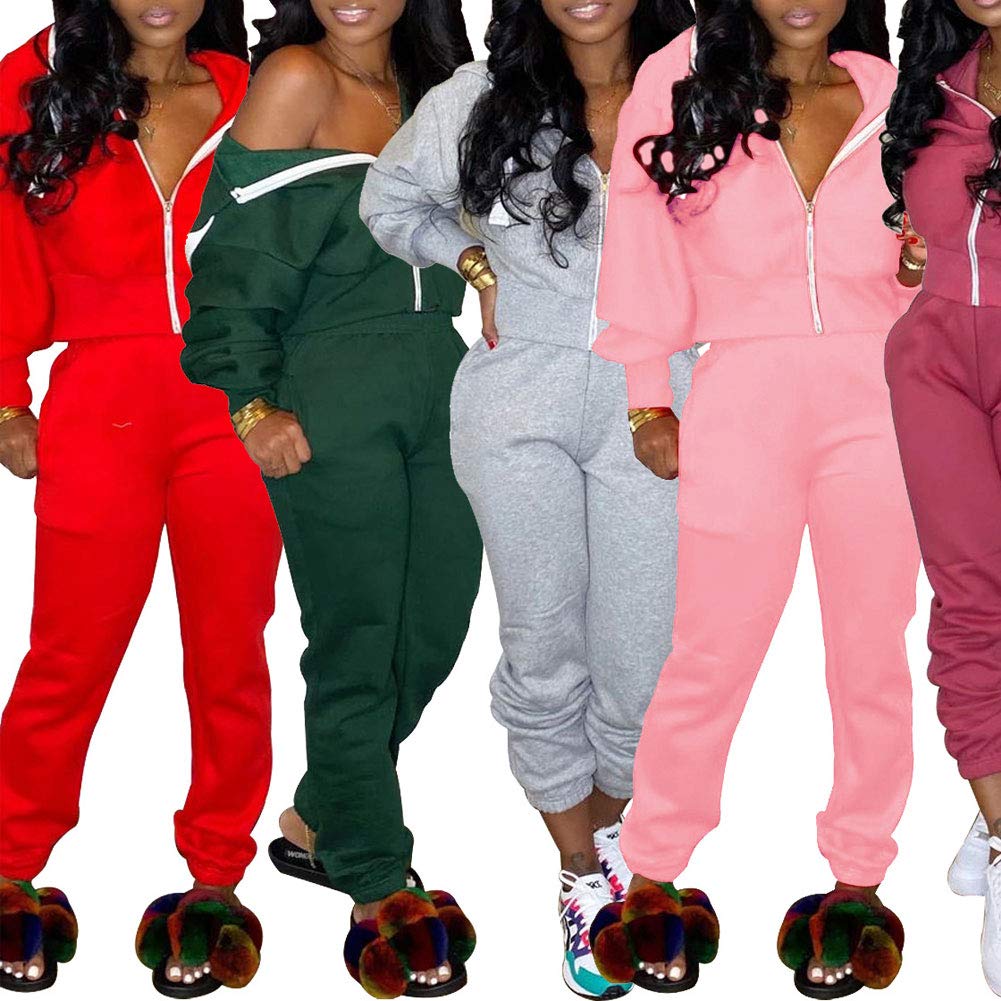**Acelyn Women's 2-Piece Jogger Set - Hoodie & Cropped Jacket with Pants, Casual Sportswear Tracksuit for Gym, Running & Lounge Wear**