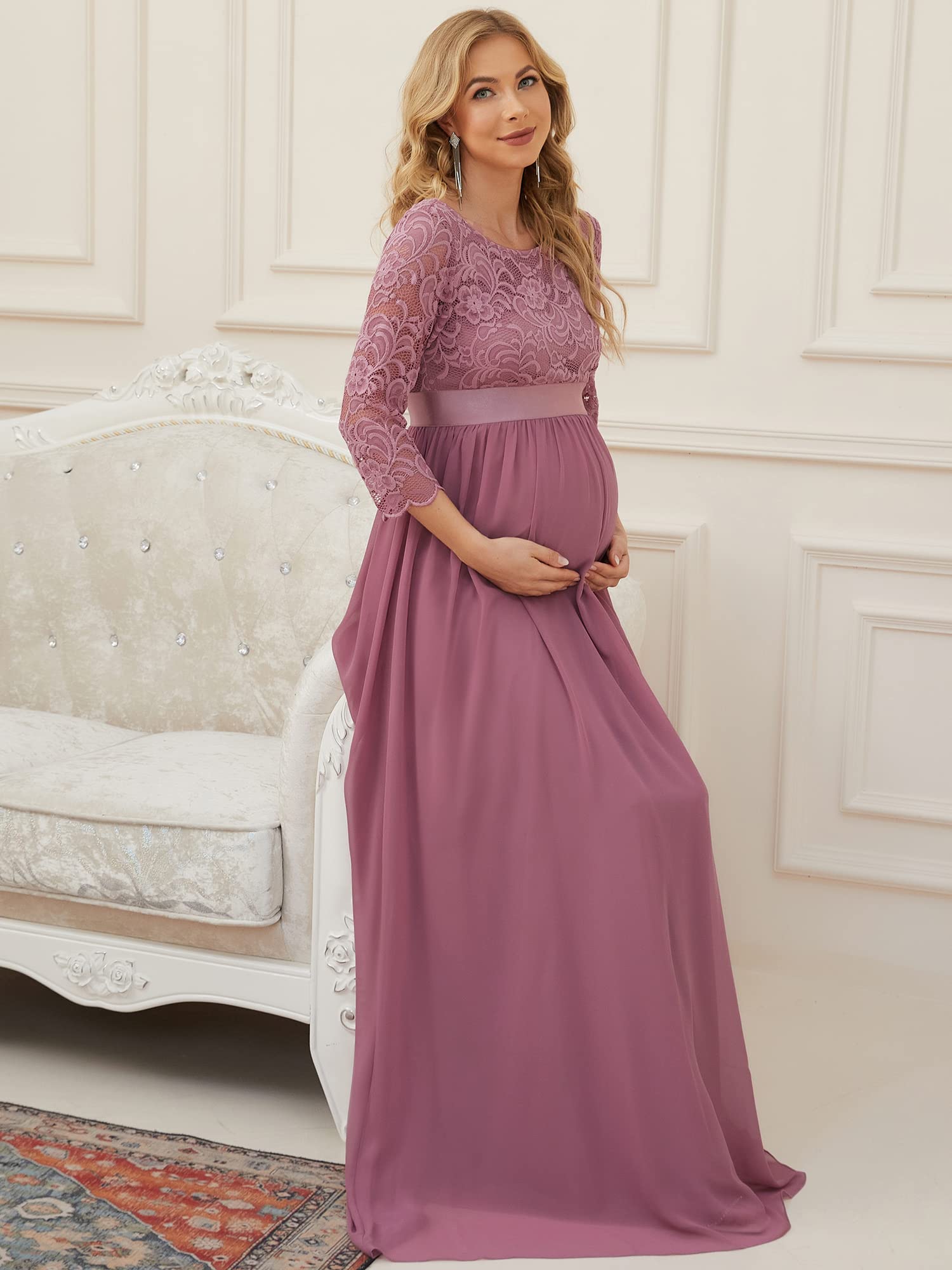 Ever-Pretty Women's 3/4 Sleeve A-Line Lace Embroidery Chiffon Maternity Party Dress 20797 - Elegant Formal Gown for Baby Shower, Wedding Guest & Special Occasions