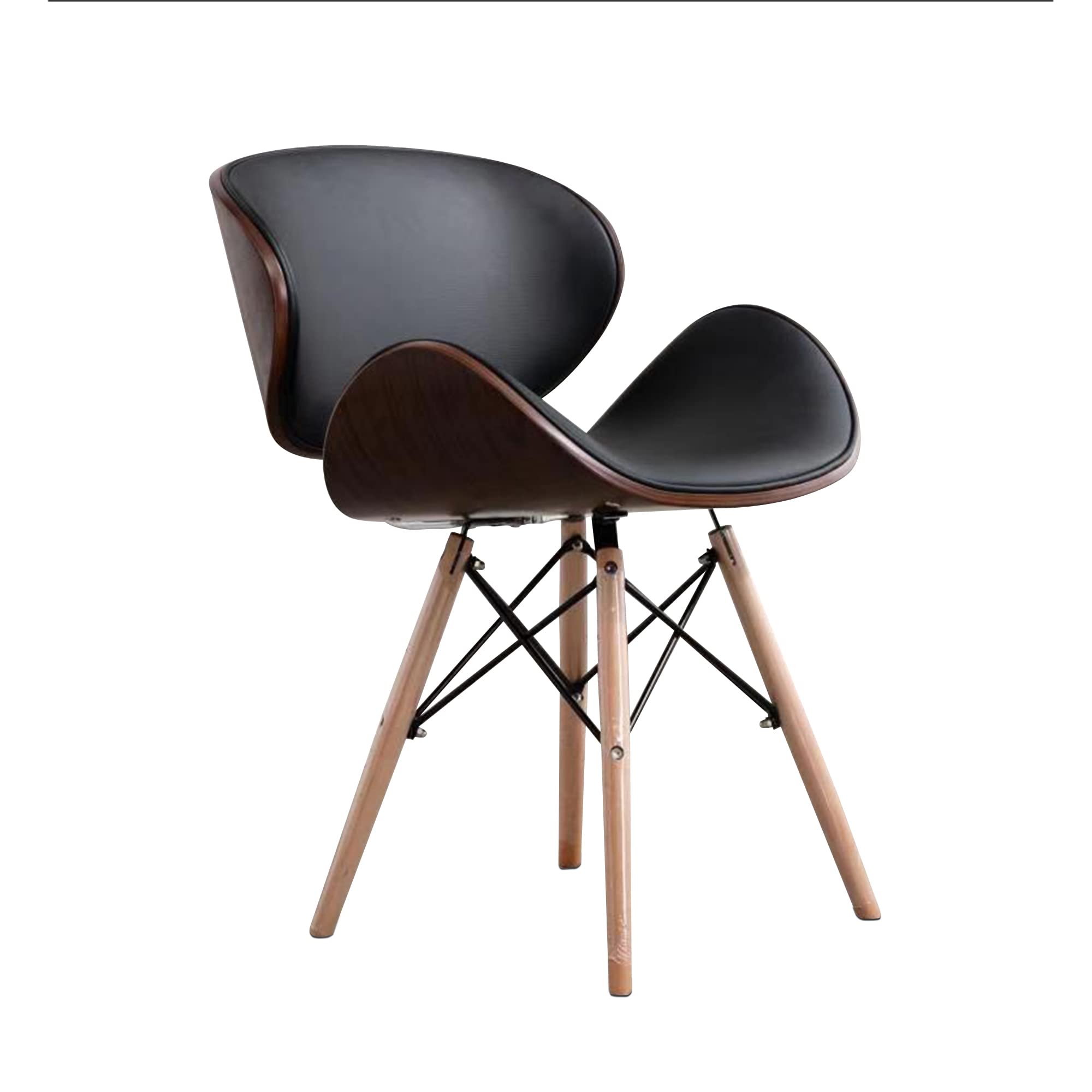 Vanity Art Mid Century Modern Dining Chair - Synthetic Leather Upholstery, Walnut Accent, Curved Back Design - Perfect for Kitchen, Dining Room & Living Room - Comfortable Seating for Home Decor & Entertaining (UC-9B)