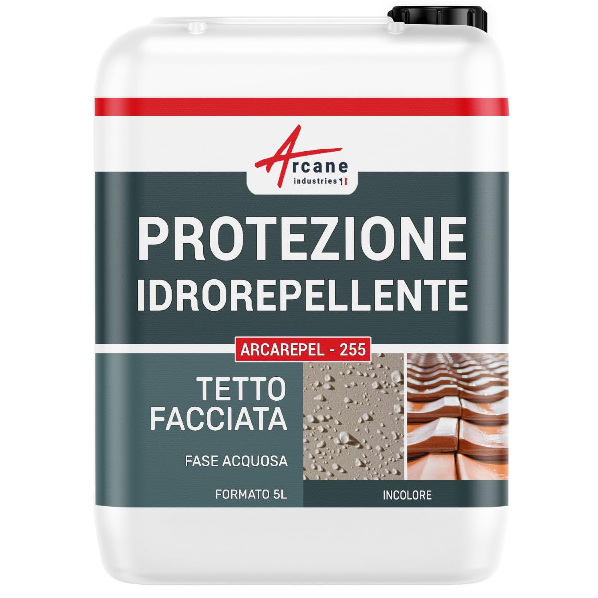 Waterproof, Oil & Stain Repellent Coating for Walls, Floors, Roofs & Facades - IMPERPRO 5L (Covers 25 m²) by ARCANE INDUSTRIES | Protects Against Water Damage, Oil Stains & Weathering | Ideal for Home, Garage & Outdoor Surfaces