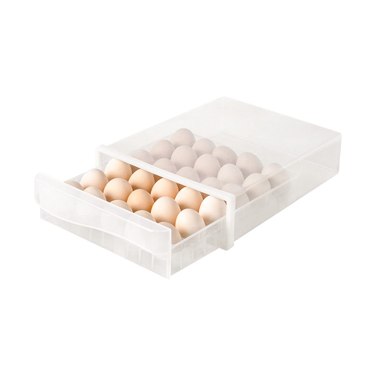 YUYVIO Plastic Egg Container - Stackable Transparent Fridge Egg Storage Box, Drawer Type Multi-Layer Egg Tray for Refrigerator - Fresh Keeping Egg Organizer for Kitchen, Breakfast & Baking (Single Layer)