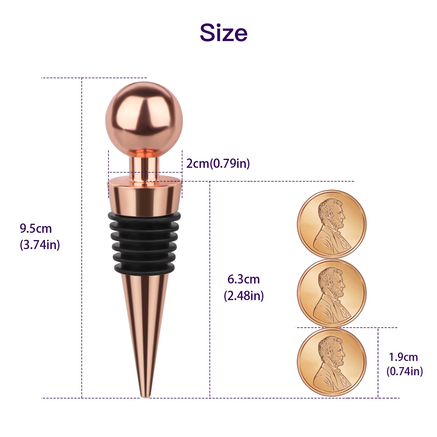 3-Pack Rose Gold Silicone Vacuum Wine Bottle Stoppers - Reusable Air-Tight Seal for Standard Wine Bottles, Perfect for Bars, Parties & Home Entertaining