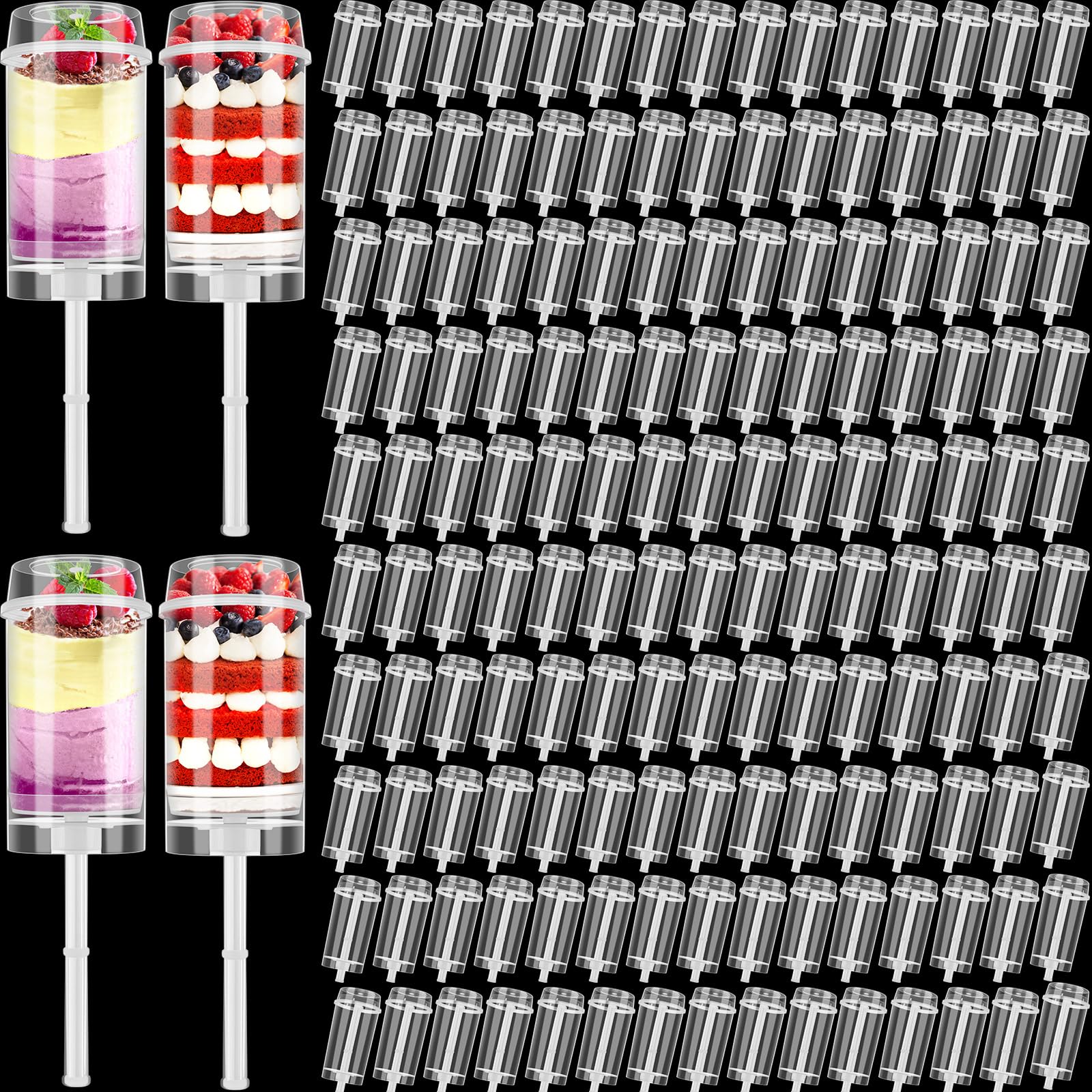400 Pcs Clear Plastic Push Pop Containers with Lids, Base & Sticks - Perfect for Cake Pops, Candy, Desserts - Great for Birthday Parties, Weddings, Baby Showers & School Events