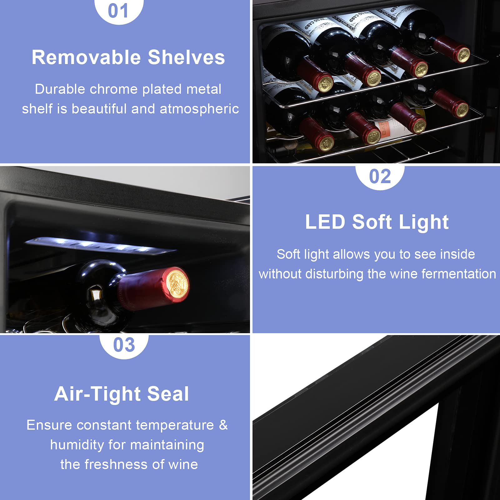 ROVSUN 16 Bottle Wine Cooler Refrigerator - Freestanding Compressor Wine Chiller with Digital Temperature Control & Double-Layer Glass Door - Perfect for Storing Red Wine, White Wine, Champagne and Beer - Ideal for Home Bars, Restaurants, and Entertaining Guests