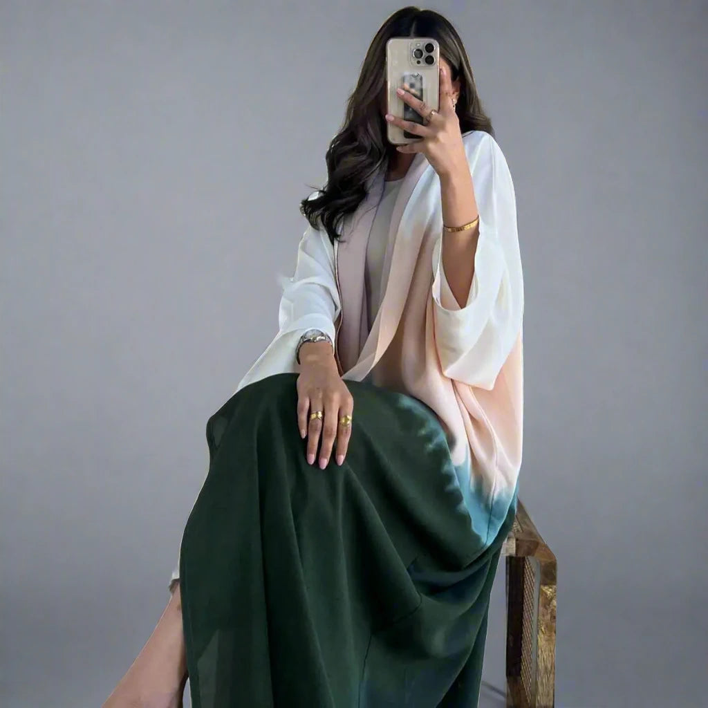 Trendy Tie Dye Muslim Women's Cardigan Open Abaya Dress - Modest Fashion for Prayer, Home & Casual Outings