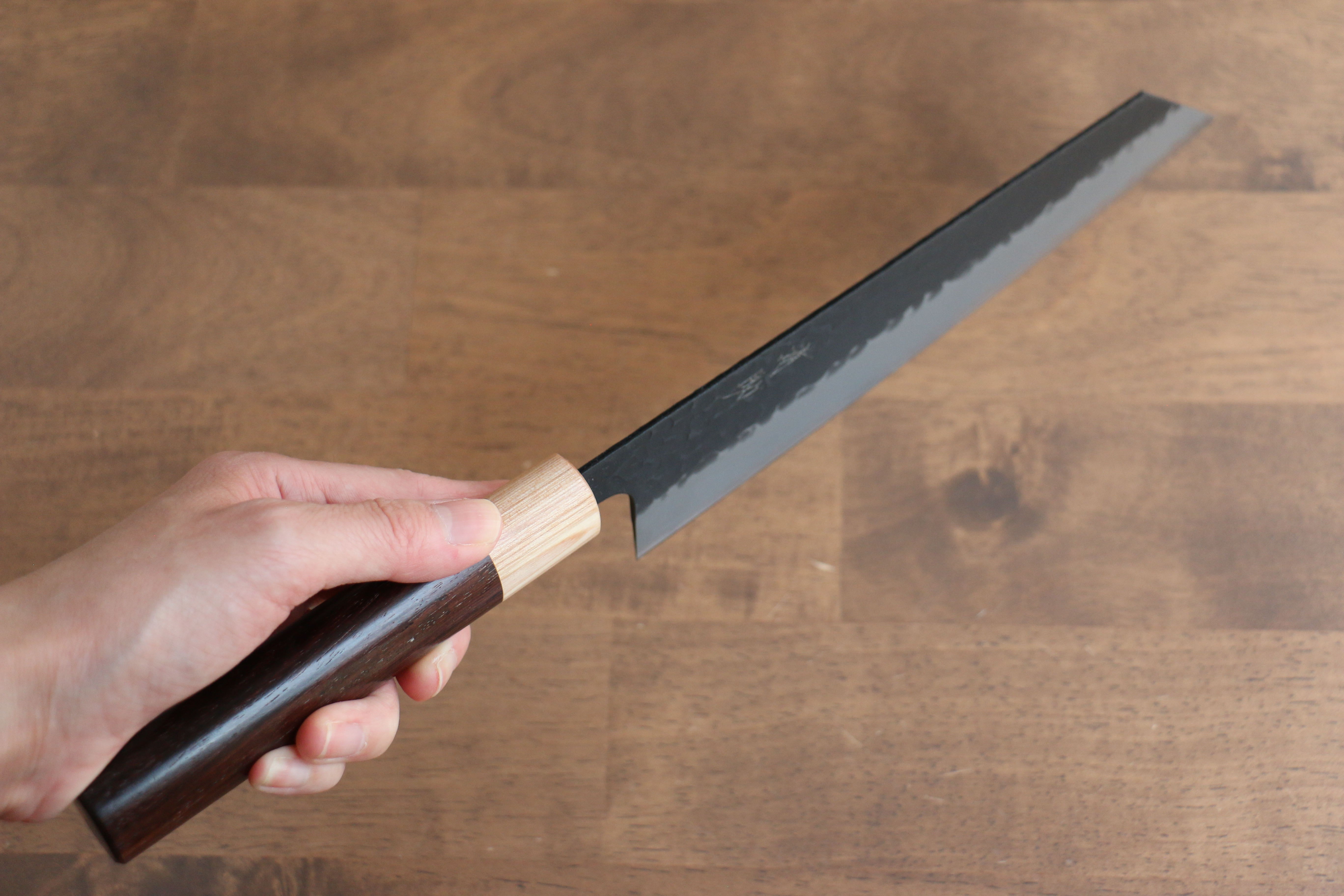 Premium Seisuke Shitan Blue Super Hammered Kurouchi Kiritsuke Knife 210mm - High Carbon Steel Blade with Exquisite Shitan Handle - Perfect for Sushi, Sashimi & Precision Cutting in Professional Kitchens & Home Cooking
