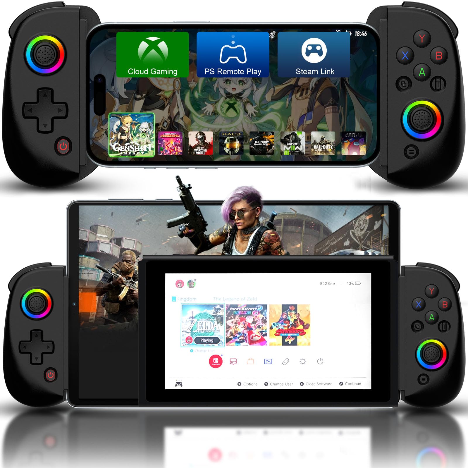 JOSO Wireless Mobile Gaming Controller for iPhone, iPad, Android & PC - Hall Effect Joysticks, Compatible with Nintendo Switch, PS Remote Play, COD, Genshin Impact & Cloud Gaming (Black) - Perfect for Mobile & Console Gaming at Home or On-the-Go