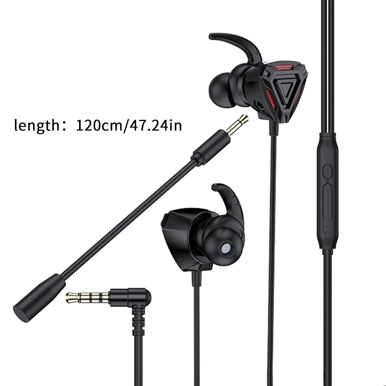 Voiakiu Gaming Earbuds with Detachable Dual Microphone - 3.5mm Wired In-Ear Stereo Headset for Mobile Gaming | Perfect for PUBG, Fortnite & Esports Tournaments
