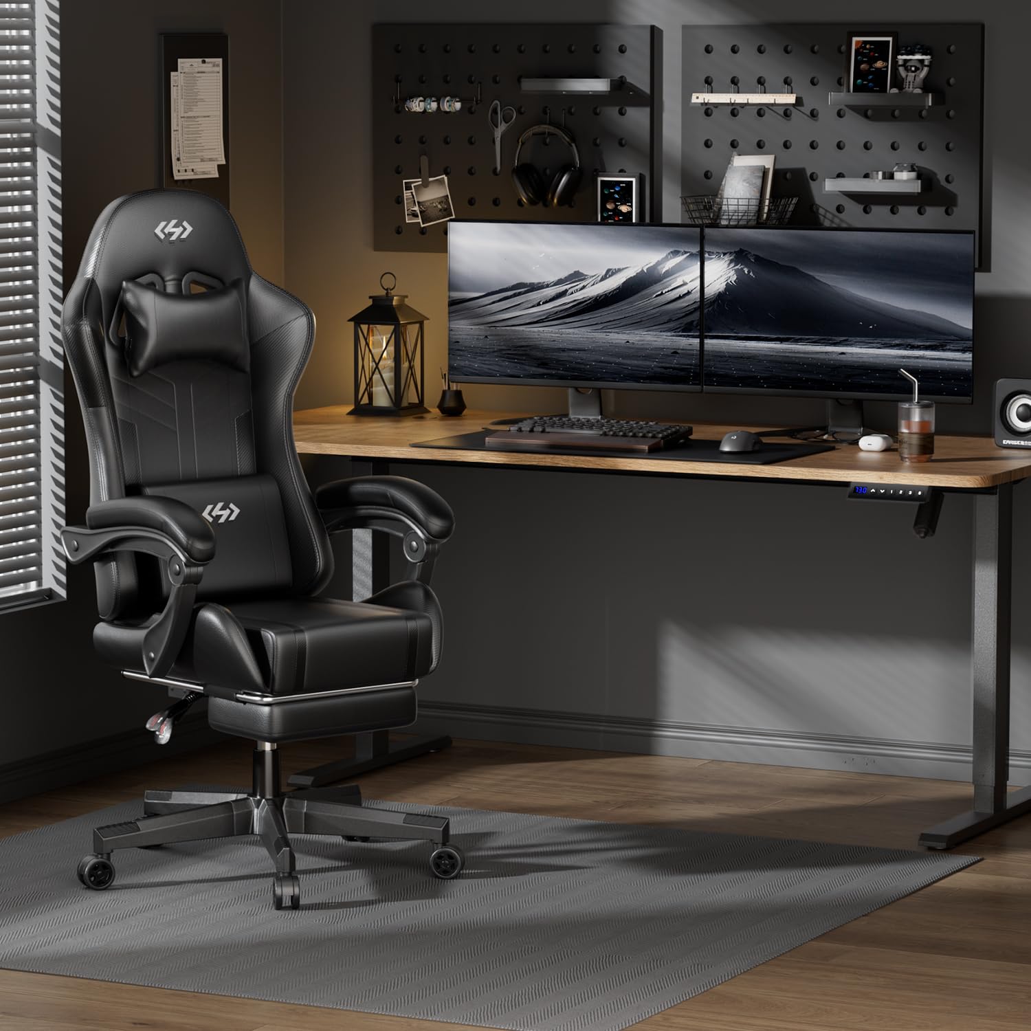 HLDIRECT Ergonomic Gaming Chair with Pocket Spring Cushion - PU Leather Office Chair with Headrest & Lumbar Support - Black Computer Chair for Adults - Perfect for Esports, Streaming & Home Office Workspaces
