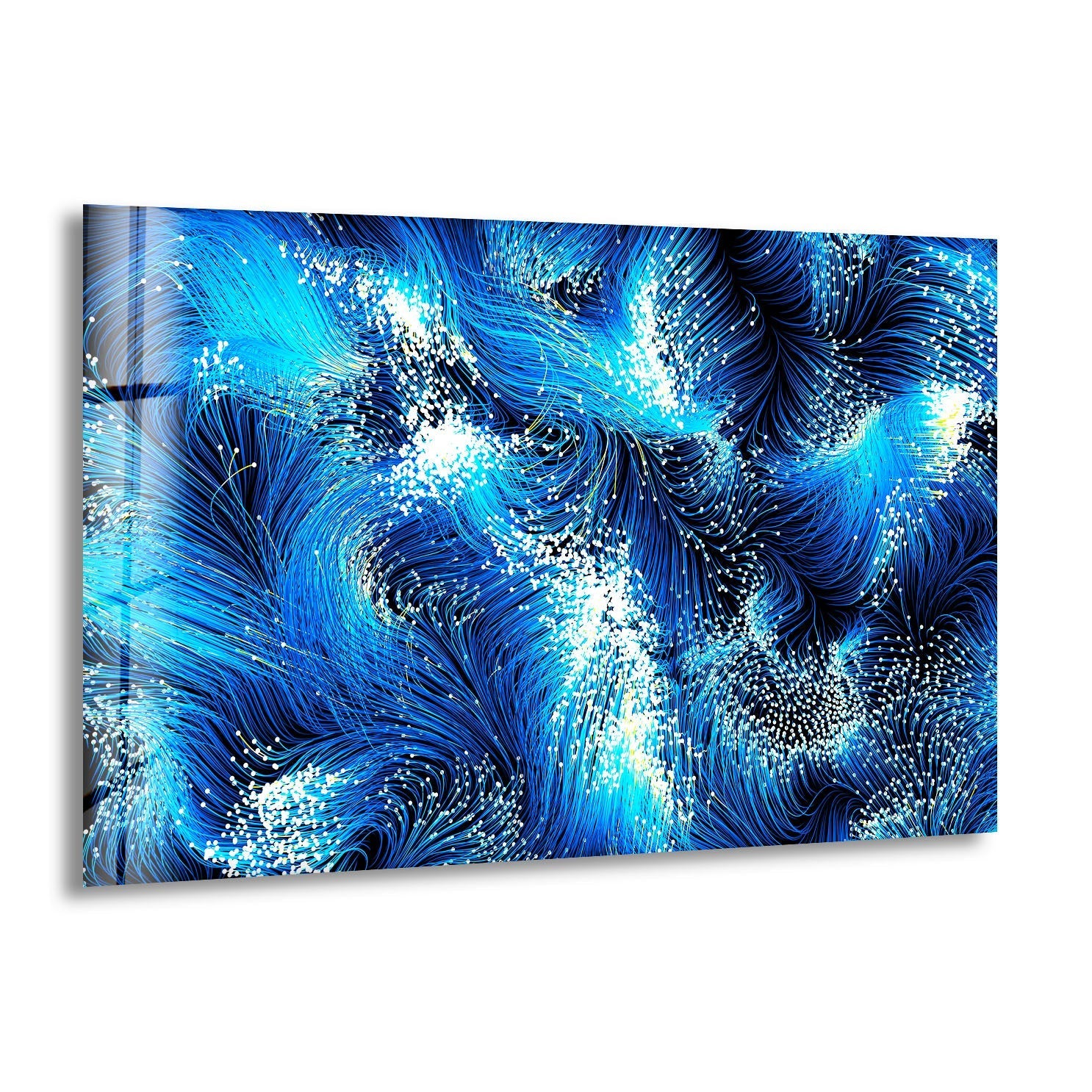 Blue Black Swirl Glass Wall Art - Handmade Modern Abstract Decor for Living Room, Bedroom & Office | Shatter-Resistant Hanging Art Piece
