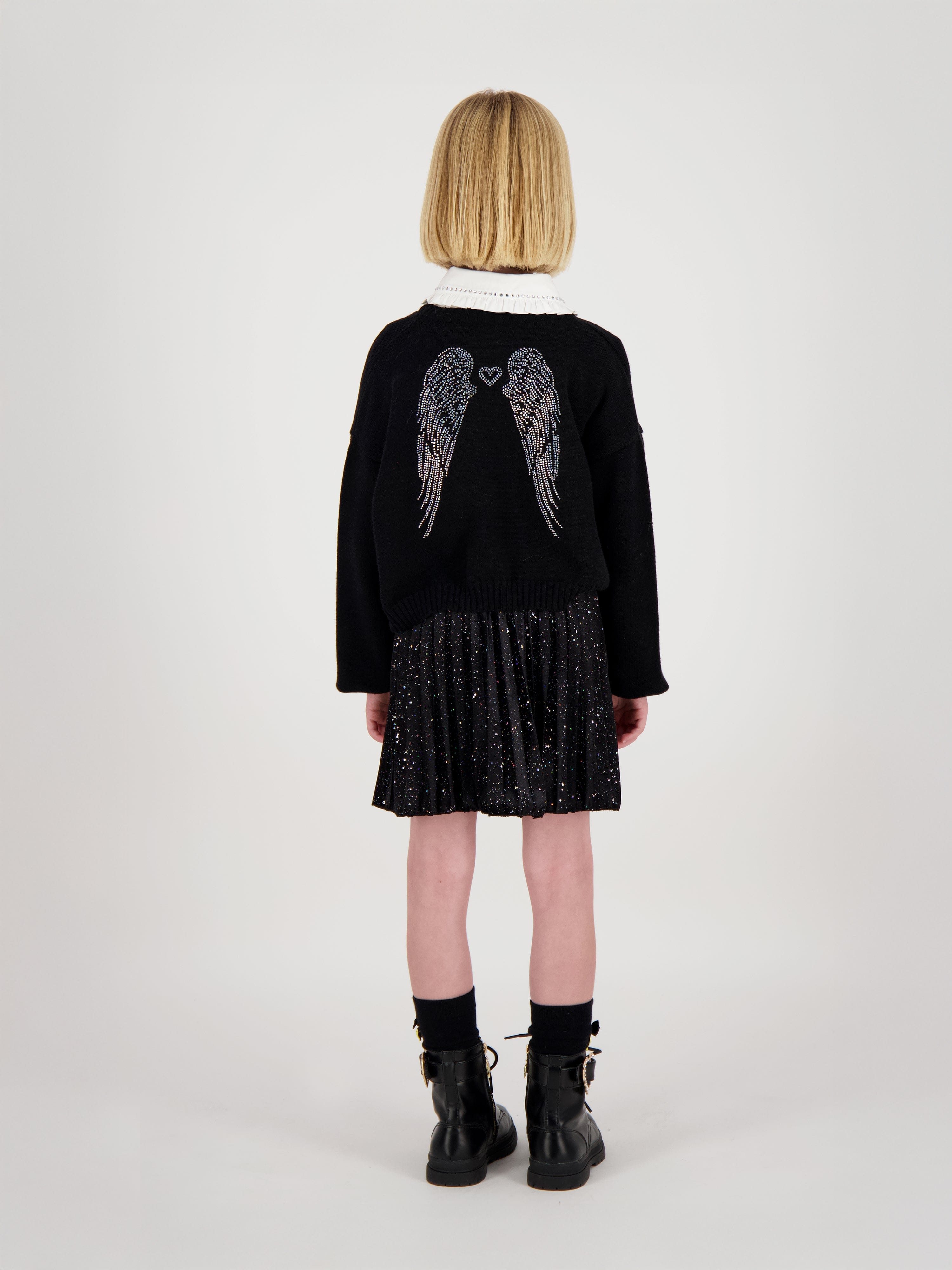 Angels Face Girls Roberta Cropped Zebra Print Jumper with Wings - Black Cute Animal Costume for Halloween, Dress Up Party & Cosplay