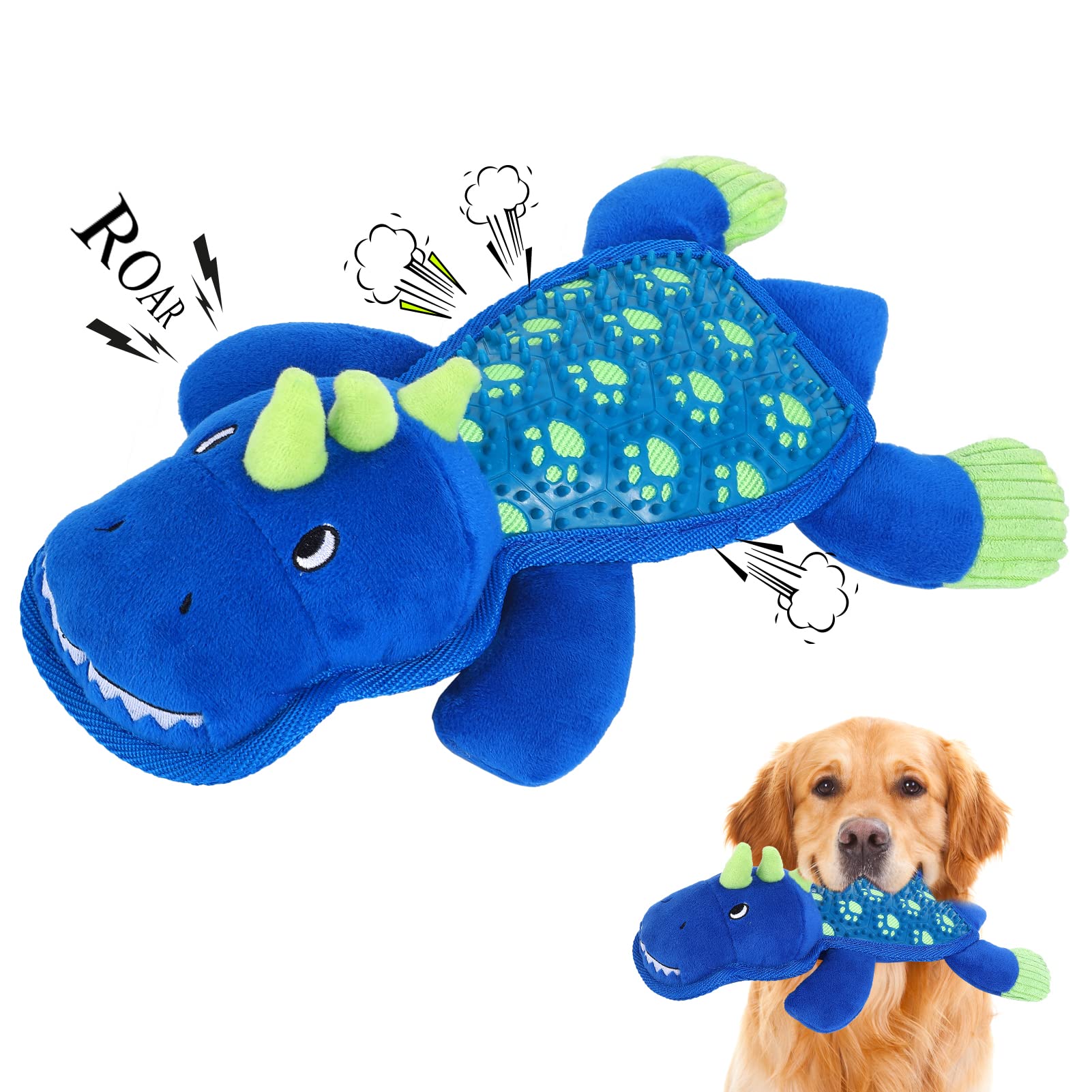 LALFPET Plush Squeaky Dog Toys with TPR Rubber - Durable Chew Toys for Small, Medium & Large Dogs - Interactive Tug-of-War Dinosaur Toy for Indoor & Outdoor Playtime