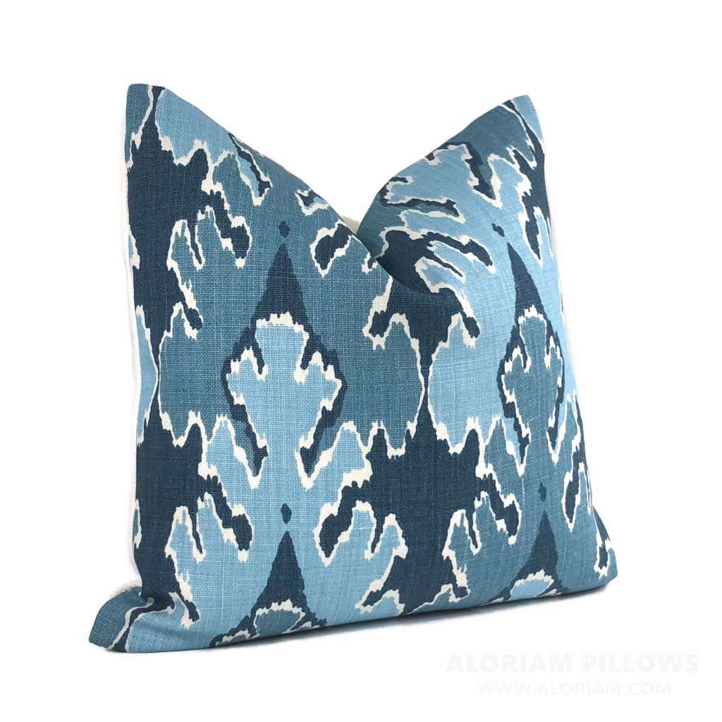 Kelly Wearstler Bengal Bazaar Teal Blue Linen Pillow Cover - Luxury Home Decor Throw Pillow Case for Sofa, Bed & Living Room