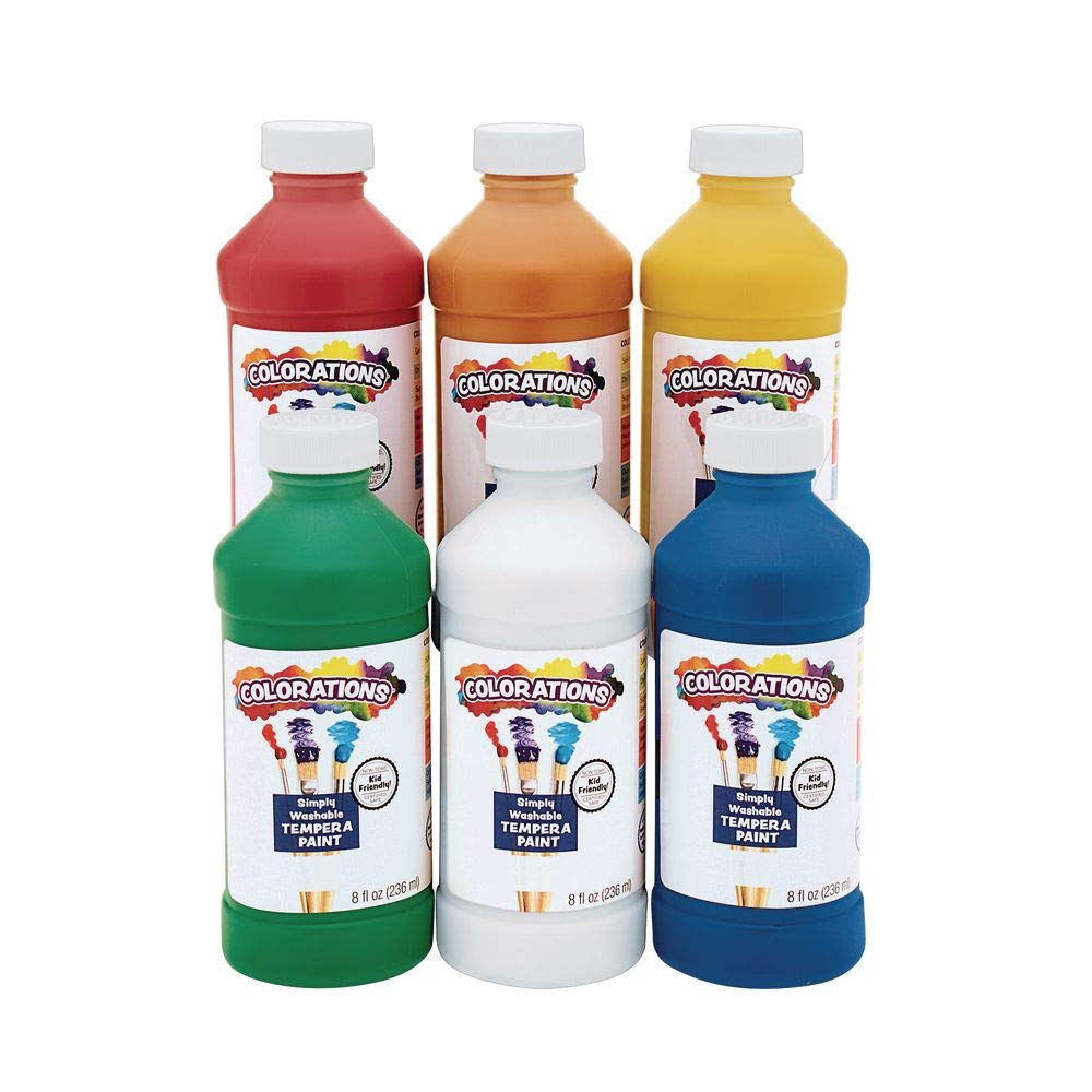 Colorations Washable Tempera Paint Set - 6 Non-Toxic Vibrant Colors (8oz Each) | Safe Kids Art Supplies for Classroom, Homeschool & DIY Crafts | Perfect for Finger Painting, Canvas Art & School Projects
