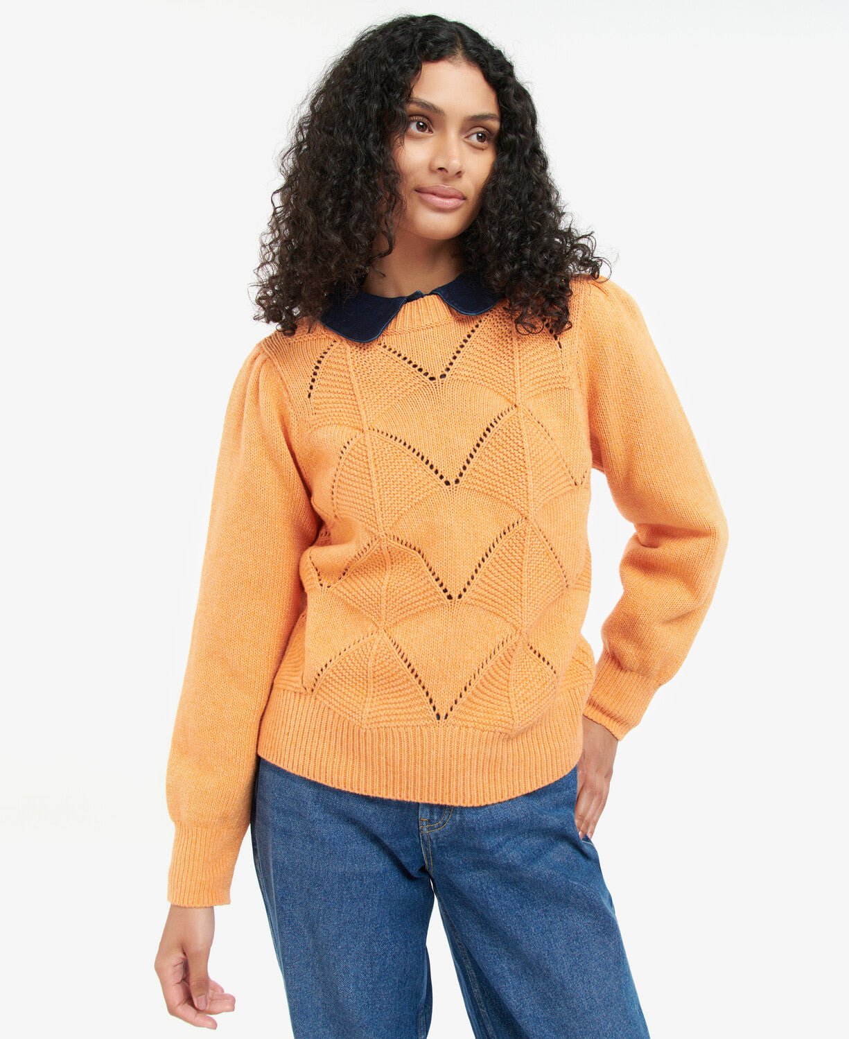 BARBOUR LADIES Leilani Knit Jumper Sweater - Women's Casual Pullover PAPAYA Color for Fall Winter Fashion & Outdoor Activities