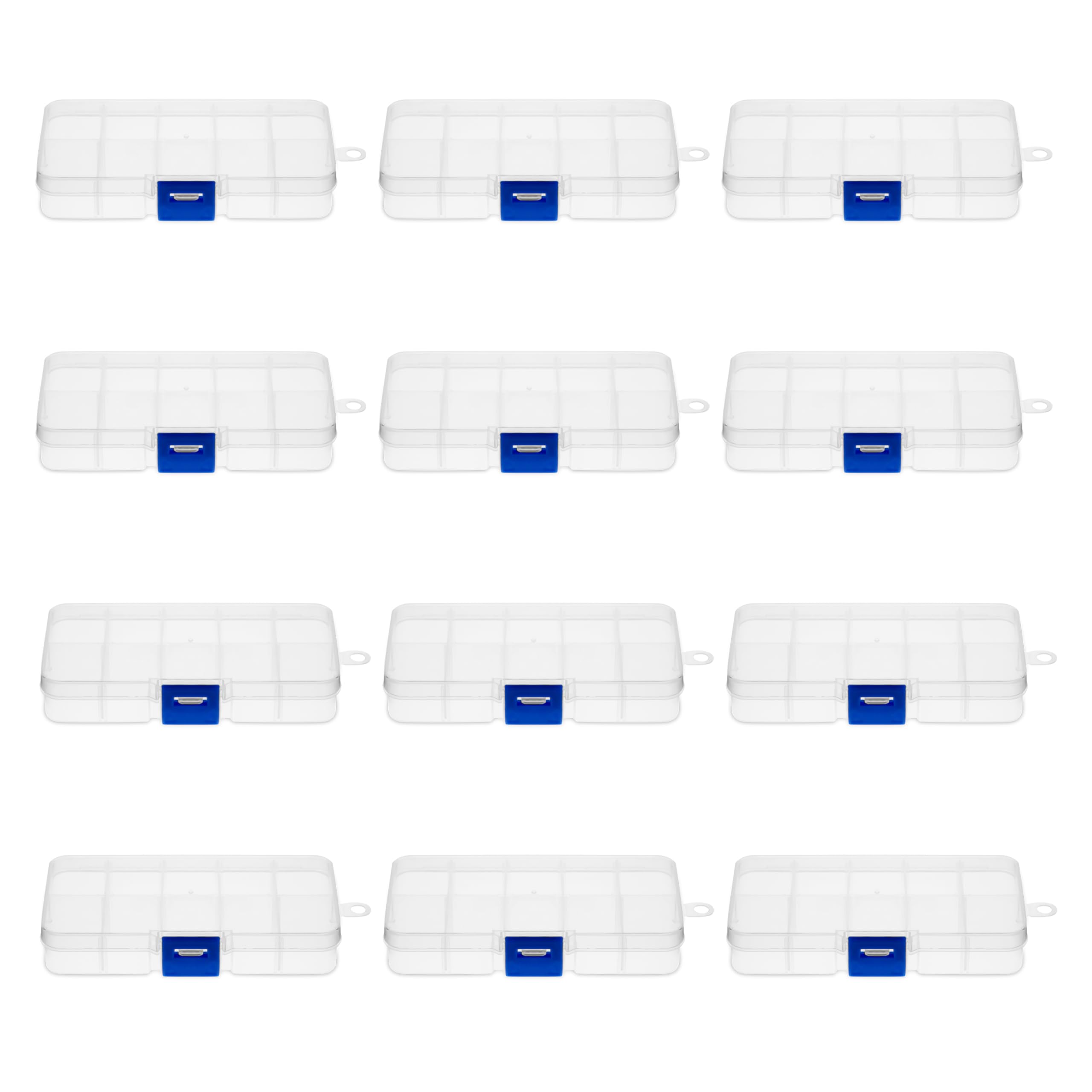 12 Pack Mini Clear Plastic Storage Containers with 10 Grid Dividers - Small Organizer Box for Beads, Buttons, DIY Jewelry Making, Fishing Tackle (2.5 x 5 Inches) - Perfect for Craft Supplies, Office Accessories & Travel Essentials