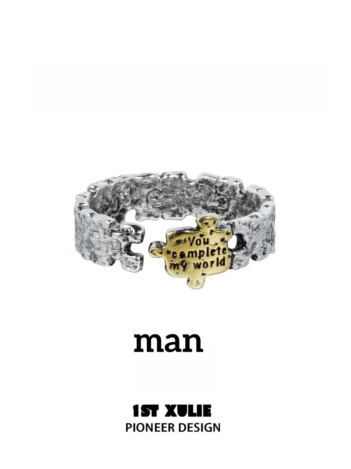 Immortal Lover 925 Sterling Silver Jigsaw Adjustable Open Ring™ - Unique Puzzle Design Jewelry for Couples, Gifts & Everyday Wear