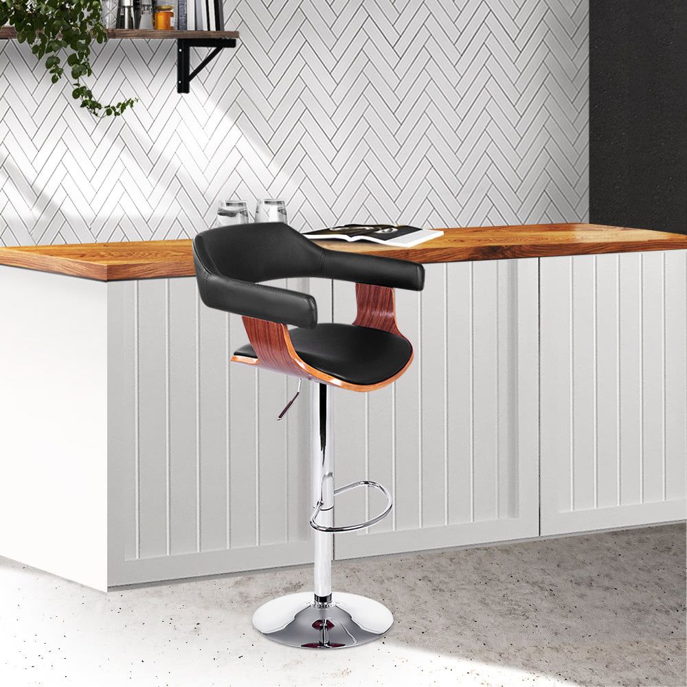 Adjustable Gas Lift Bar Stool with Armrest - Premium Black Leather Seat for Kitchen Island, Home Bar & Dining Room - Comfortable & Stylish Seating Solution