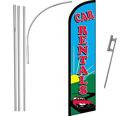 Windless Car Rental Banner & Pole Kit - Durable Outdoor Advertising for Car Rentals, Dealerships & Events