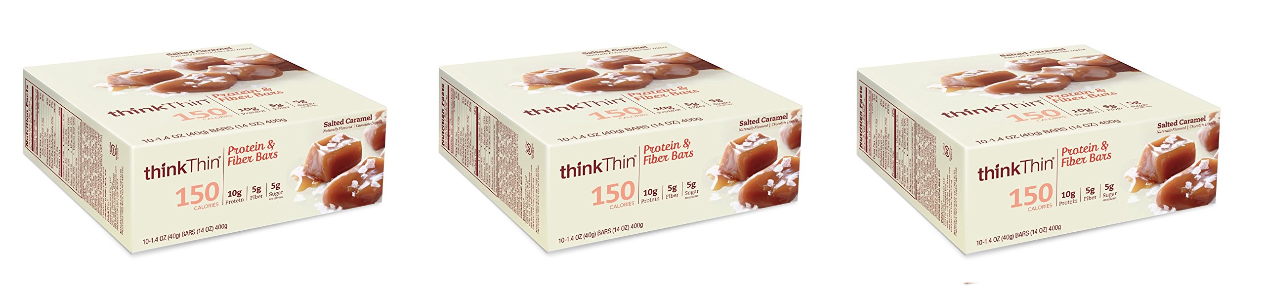 Think Thin High Protein Bars, 30-Pack (3 Boxes of 10) - Fiber & Salted Caramel Flavor - 14oz Each - Gluten Free Snacks for Workouts, Hiking & Office Energy Boost