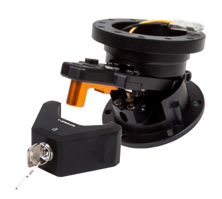 NRG Black Universal Quick Tilt Steering Wheel Lock System - Easy Adjustable for Racing, Drifting & Custom Cars - Perfect for Car Enthusiasts & Professional Drivers